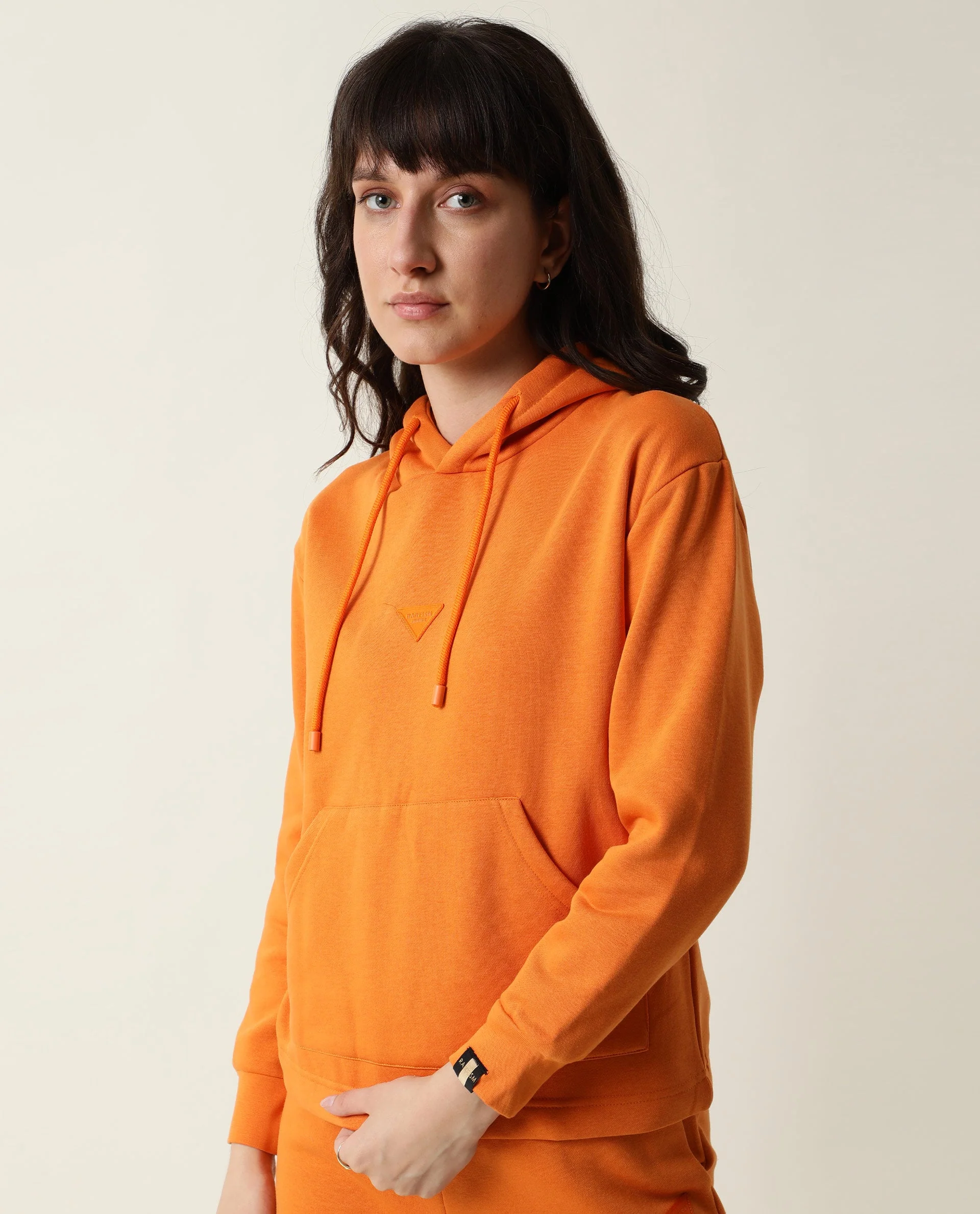 Rareism Women's Wally-1 Orange Cotton Blend Hooded Plain Relaxed Fit Sweatshirt - Image 4