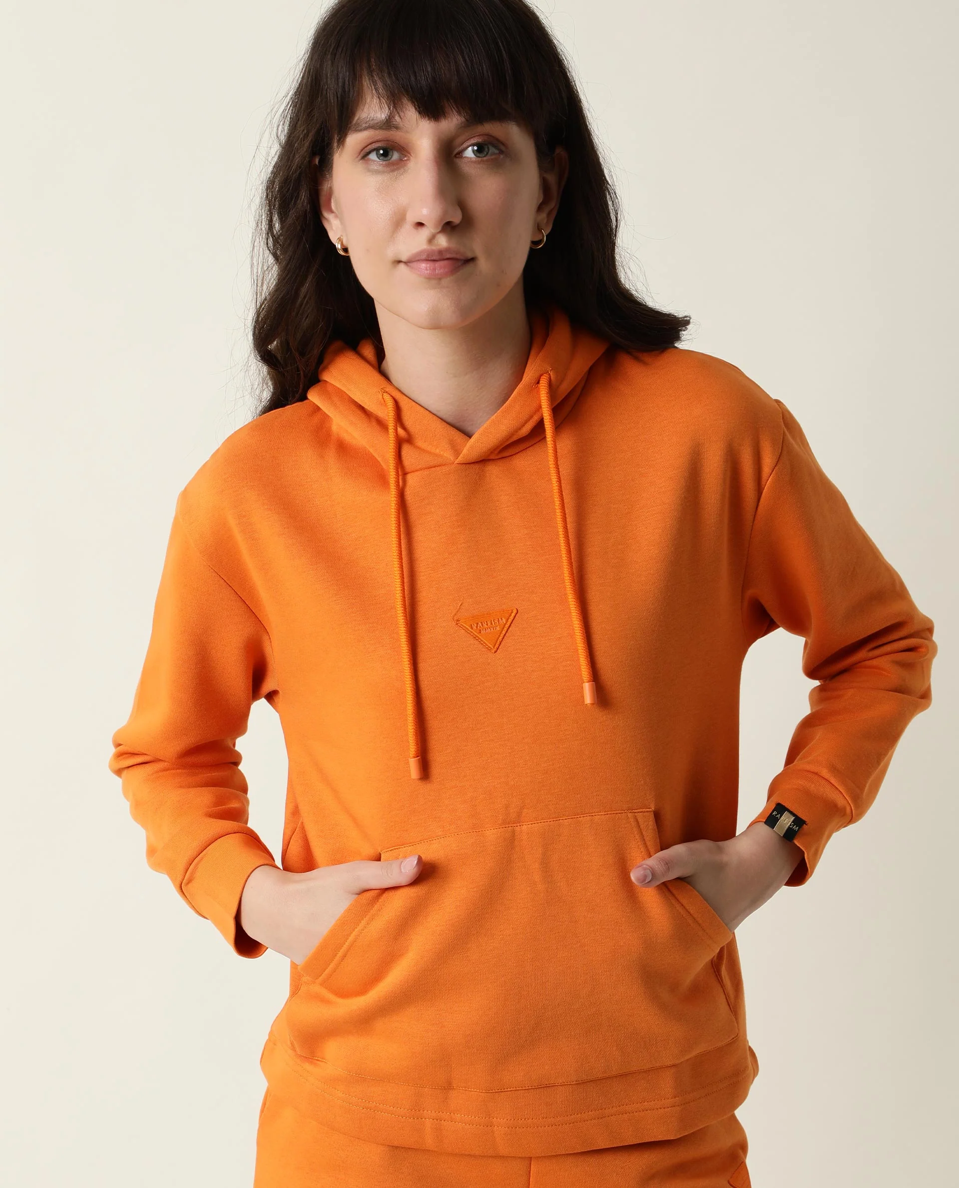 Rareism Women's Wally-1 Orange Cotton Blend Hooded Plain Relaxed Fit Sweatshirt - Image 5