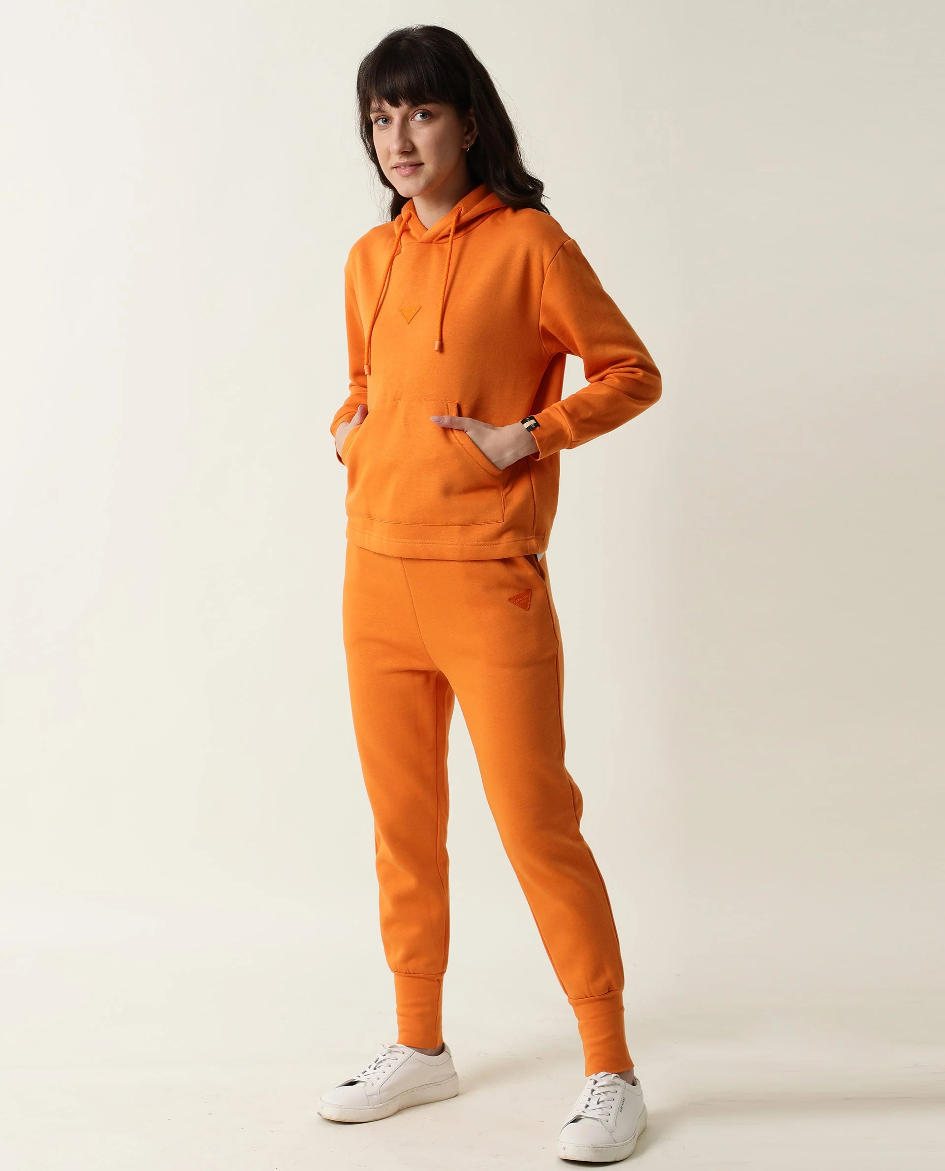 Rareism Women's Wally-1 Orange Cotton Blend Hooded Plain Relaxed Fit Sweatshirt - Image 6