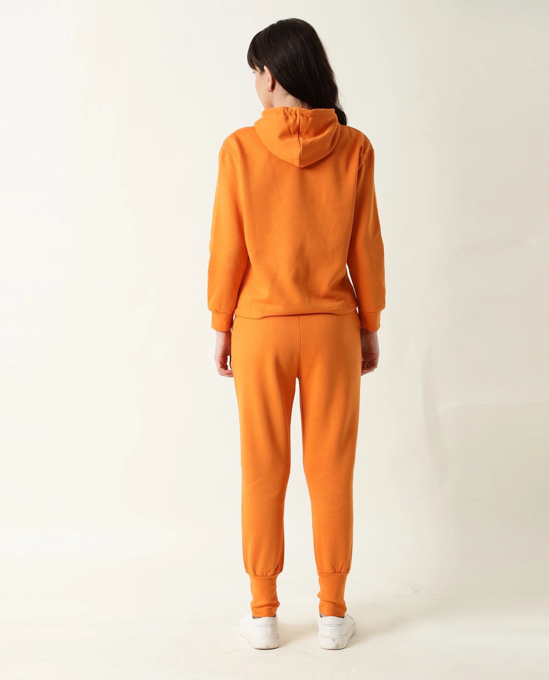 Rareism Women's Wally-1 Orange Cotton Blend Hooded Plain Relaxed Fit Sweatshirt - Image 7