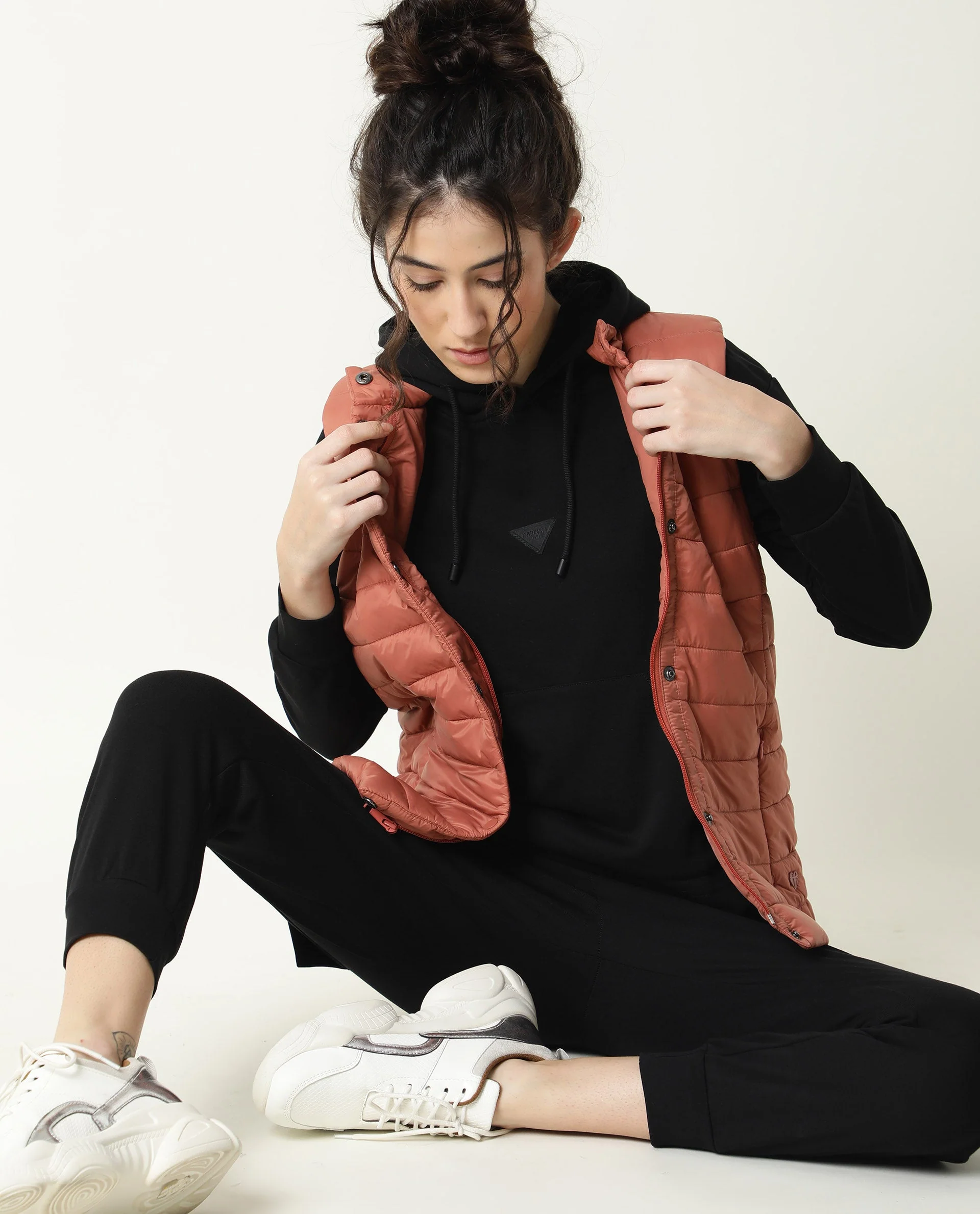 Rareism Women's Wally-1 Black Cotton Blend Hooded Plain Relaxed Fit Sweatshirt - Image 10