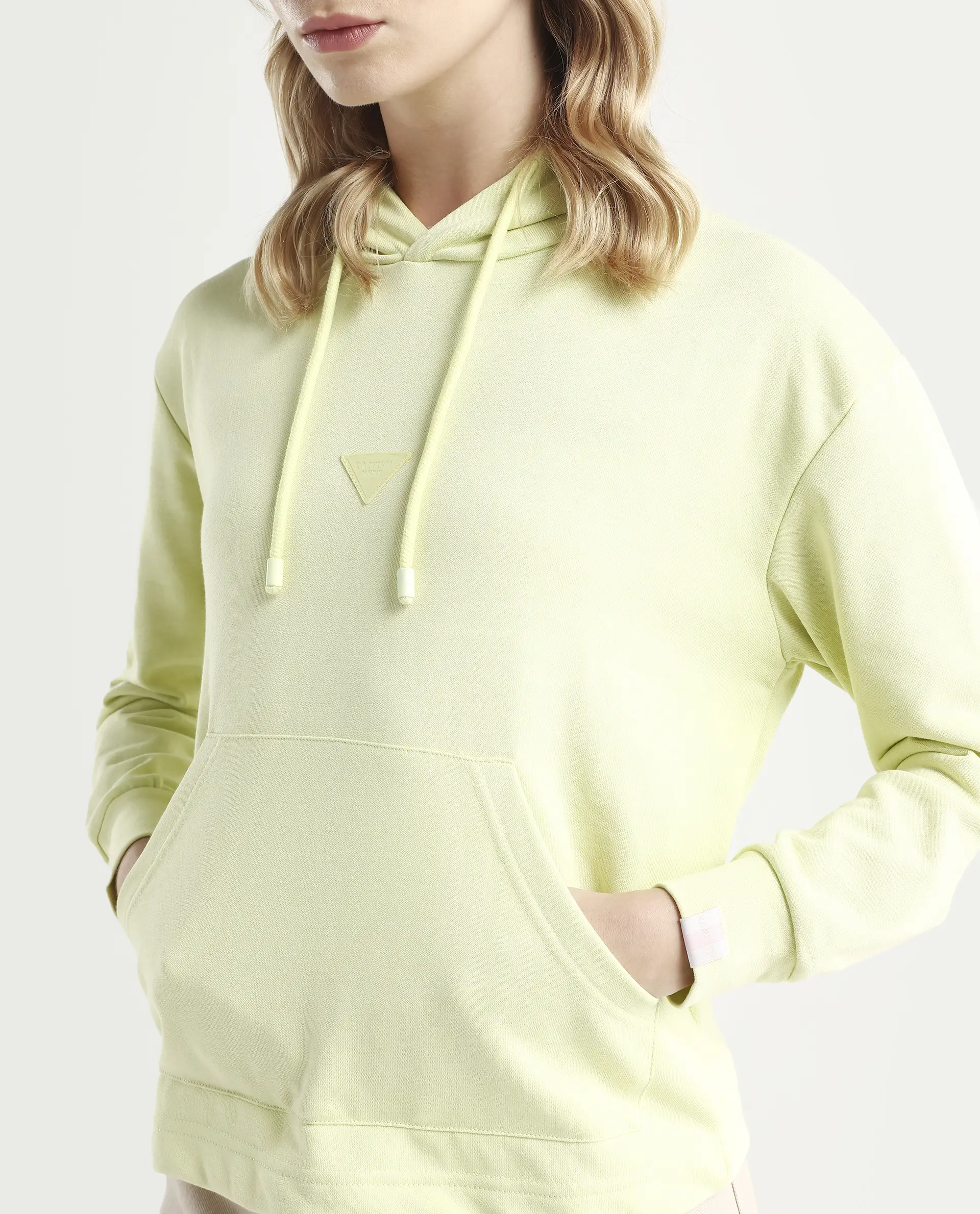 Rareism Women's Wally-1 Green Cotton Blend Hooded Plain Relaxed Fit Sweatshirt - Image 3