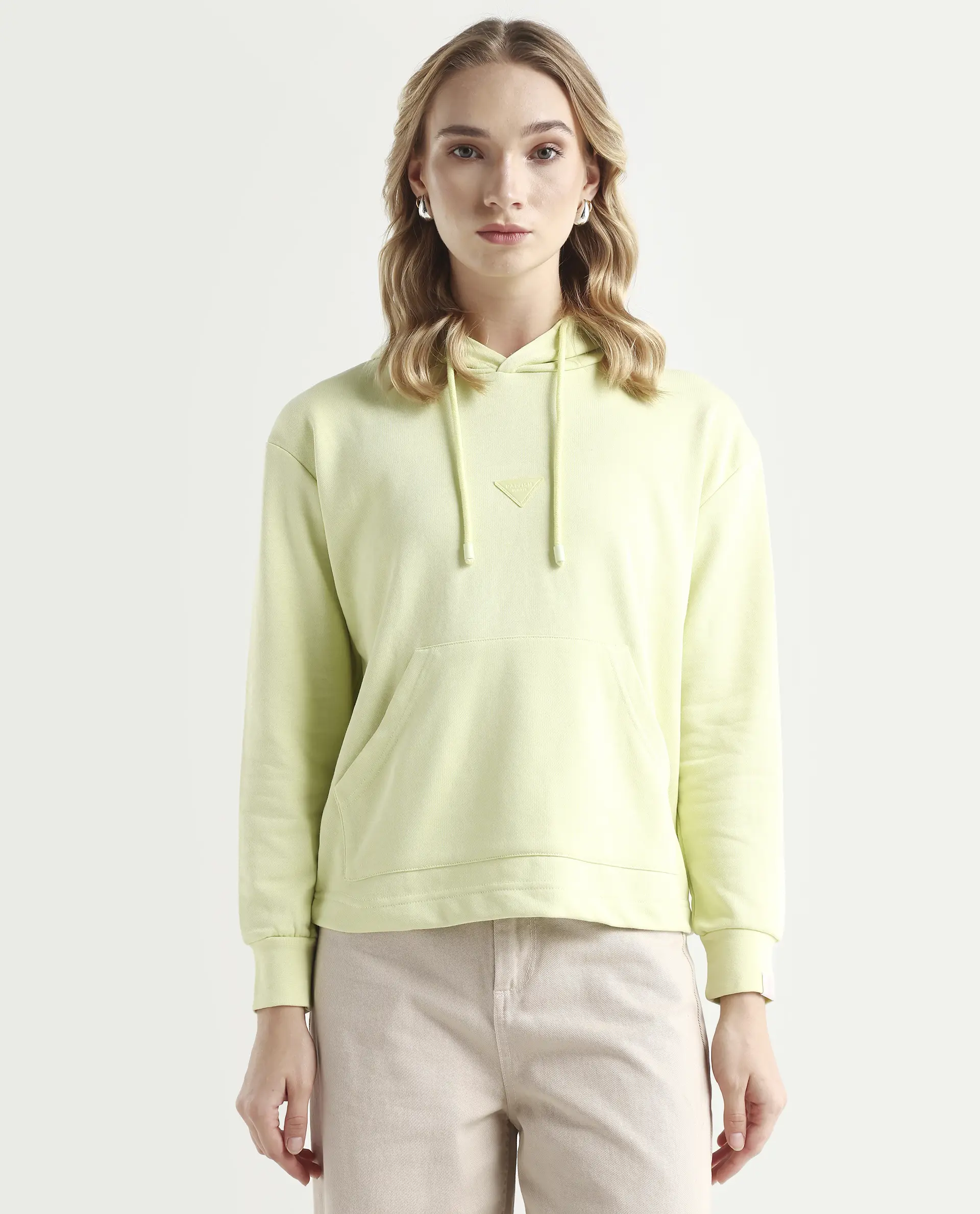 Rareism Women's Wally-1 Green Cotton Blend Hooded Plain Relaxed Fit Sweatshirt - Image 4