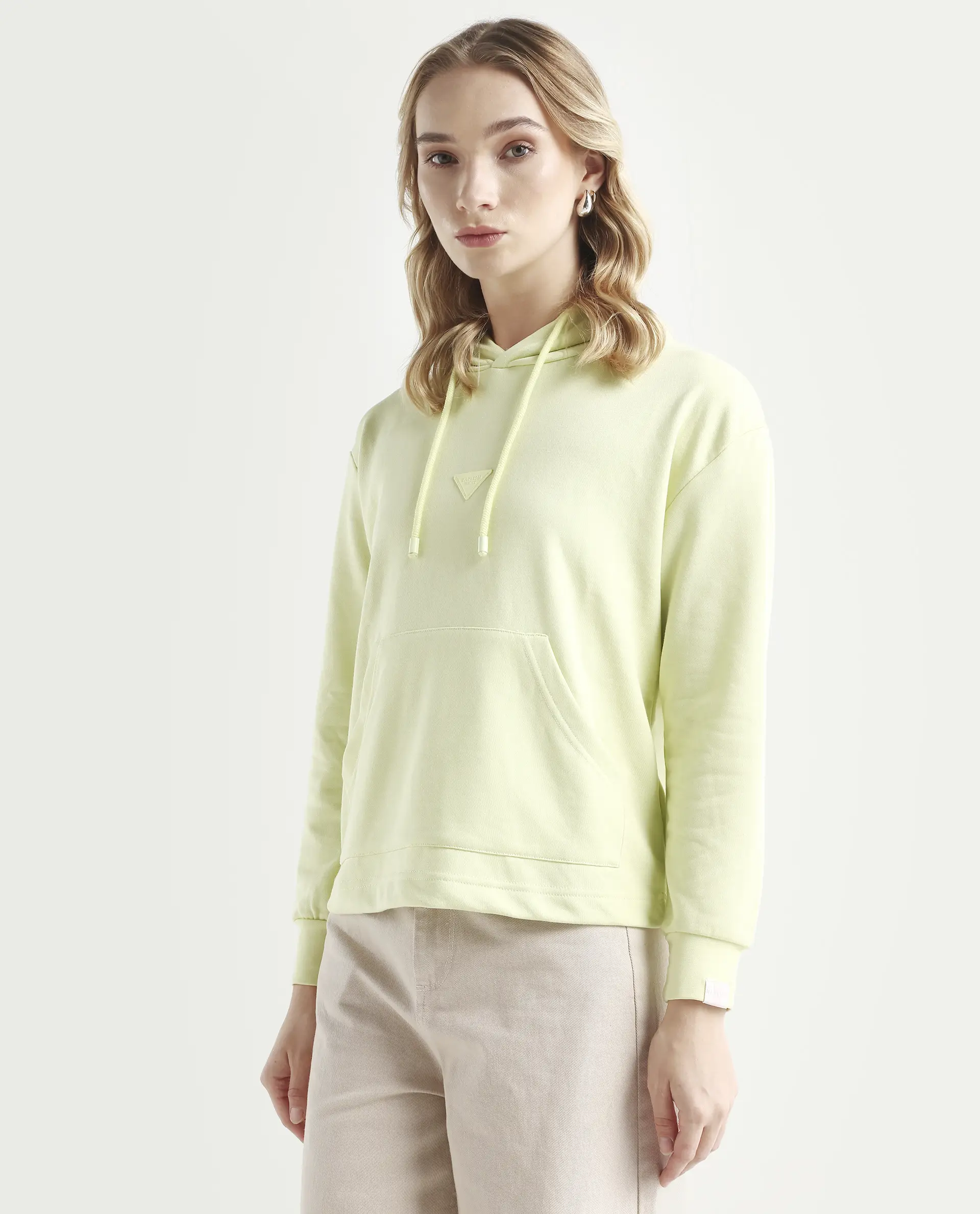 Rareism Women's Wally-1 Green Cotton Blend Hooded Plain Relaxed Fit Sweatshirt - Image 5