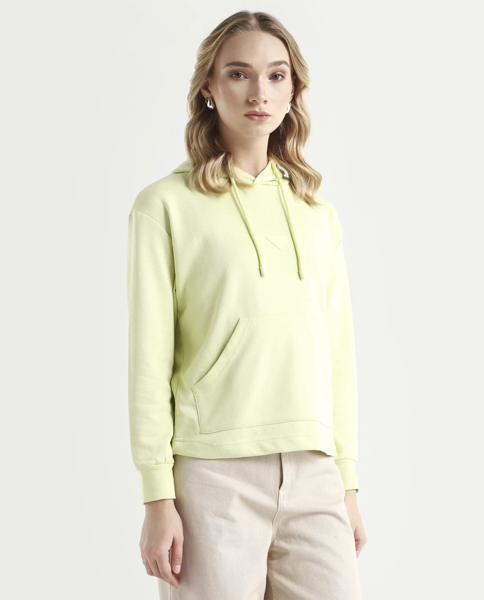 Rareism Women's Wally-1 Green Cotton Blend Hooded Plain Relaxed Fit Sweatshirt - Image 6