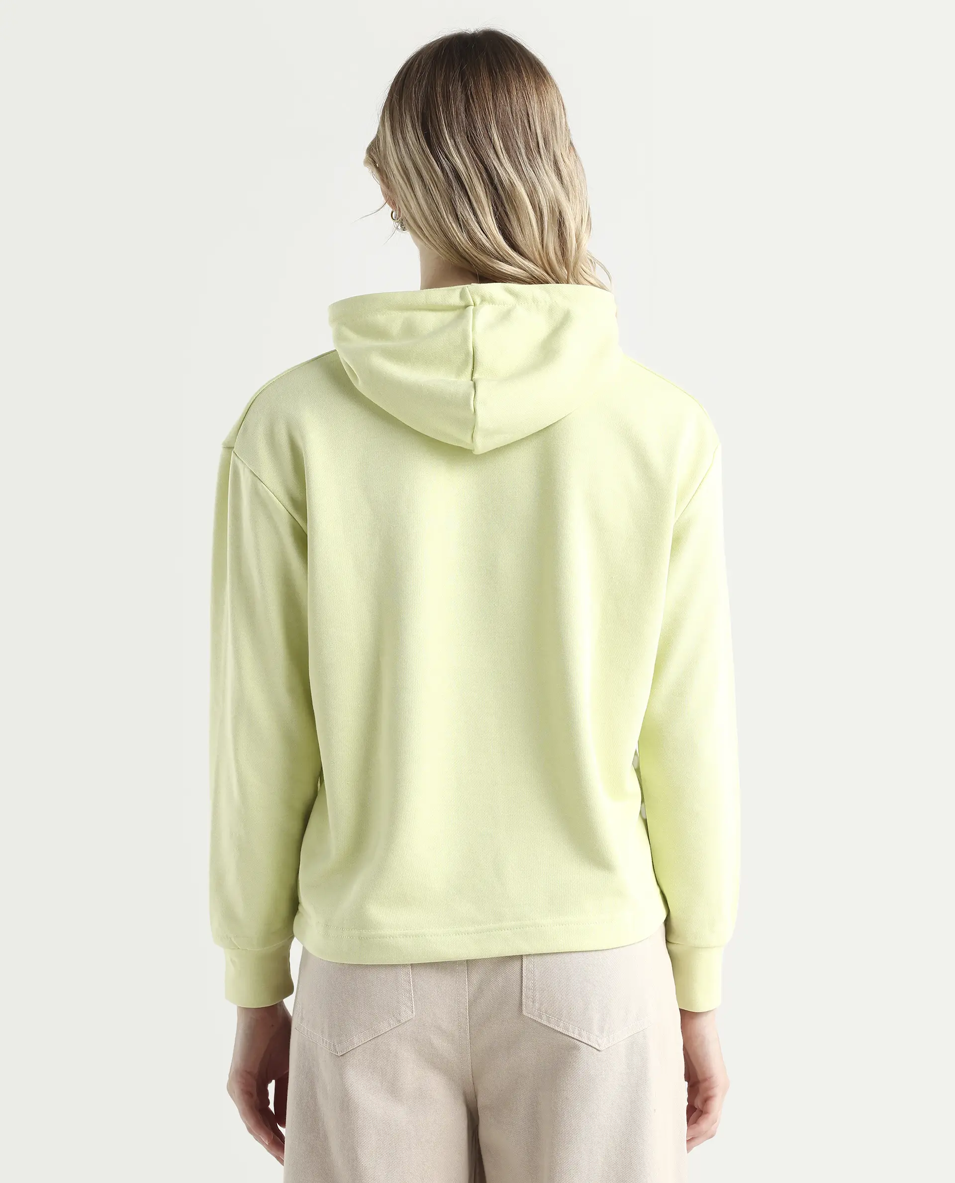 Rareism Women's Wally-1 Green Cotton Blend Hooded Plain Relaxed Fit Sweatshirt - Image 7
