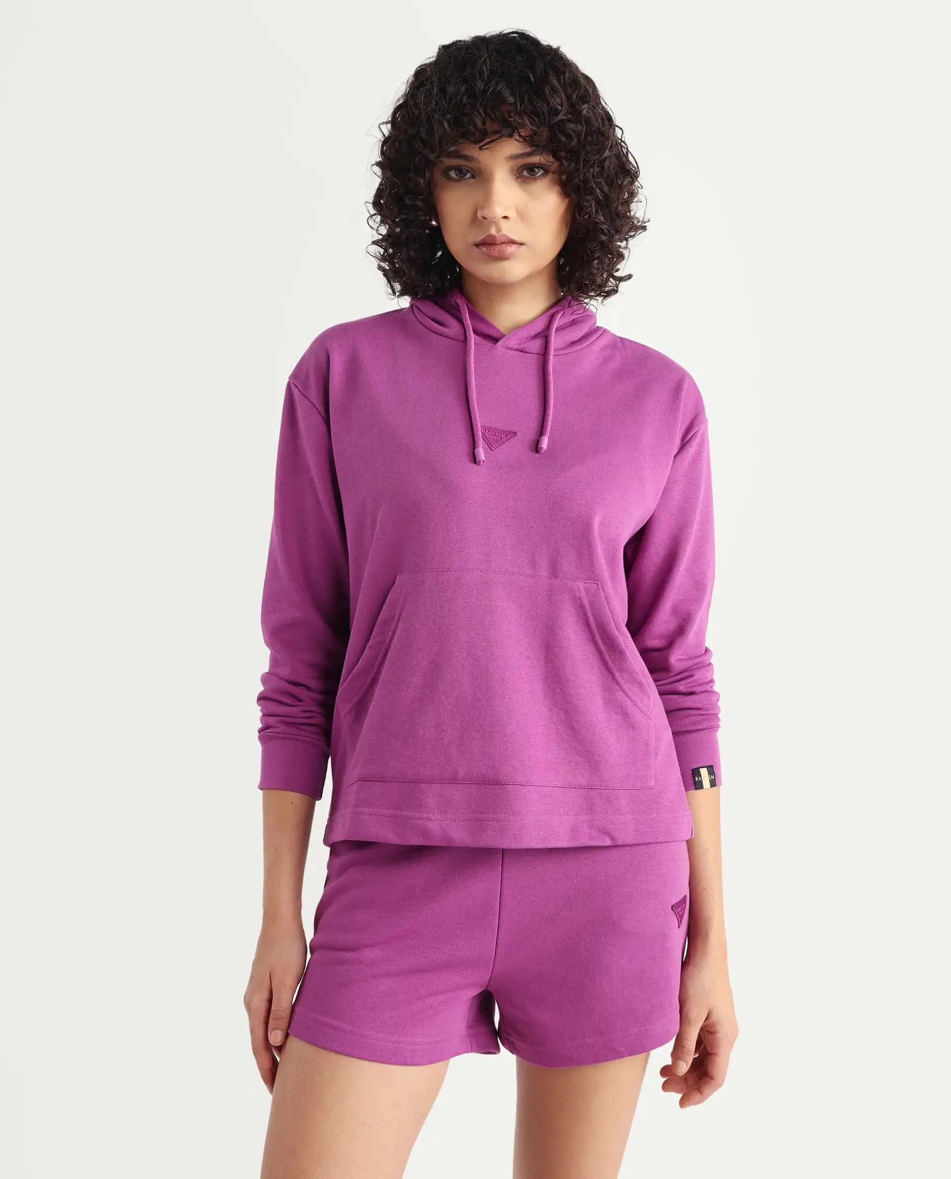 Rareism Women's Wally-1 Purple Cotton Blend Hooded Plain Relaxed Fit Sweatshirt - Image 3