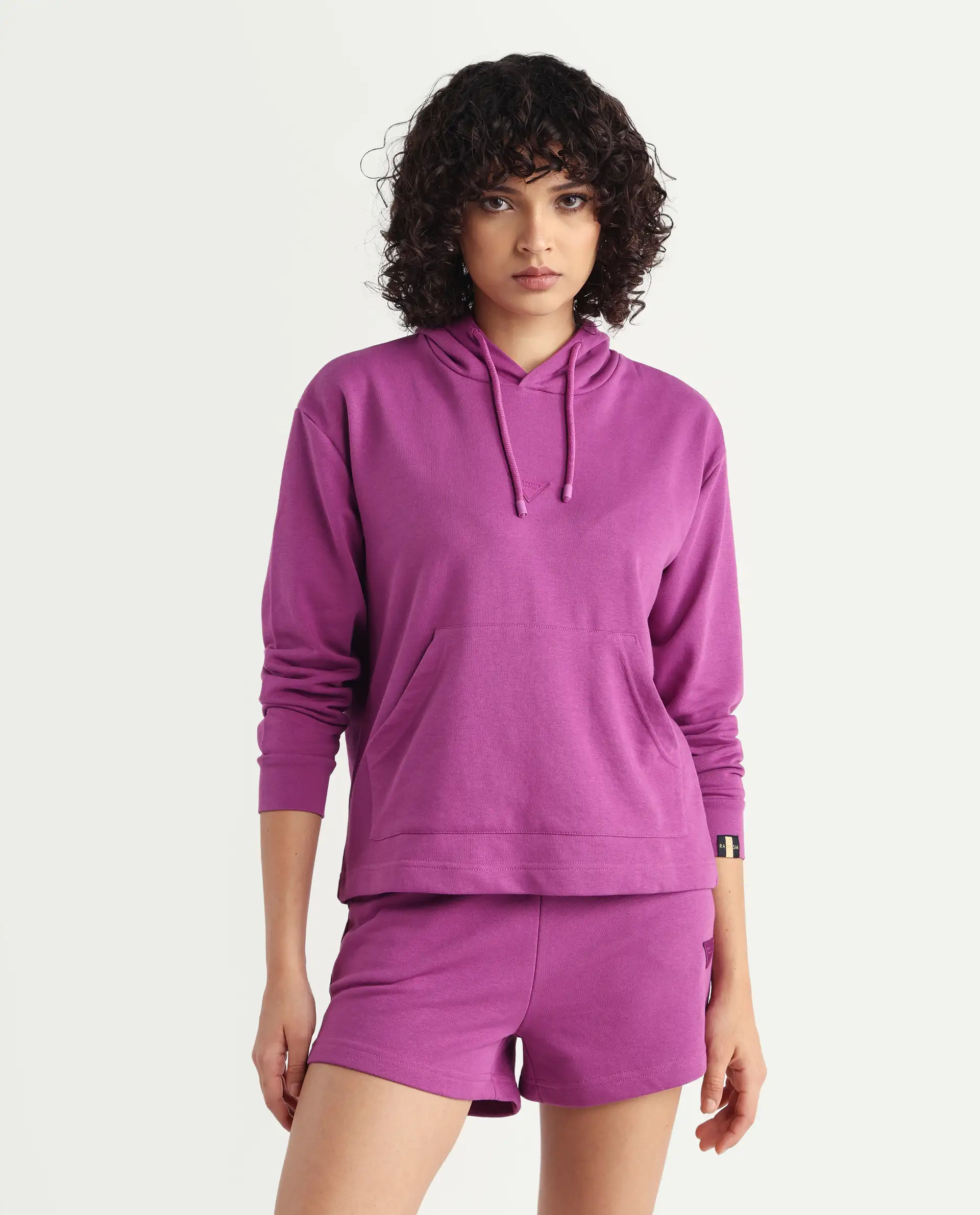 Rareism Women's Wally-1 Purple Cotton Blend Hooded Plain Relaxed Fit Sweatshirt - Image 4