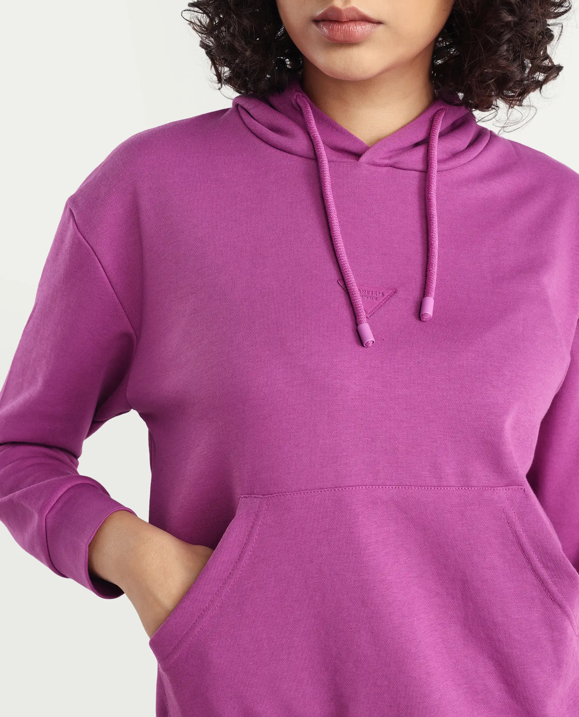 Rareism Women's Wally-1 Purple Cotton Blend Hooded Plain Relaxed Fit Sweatshirt - Image 5