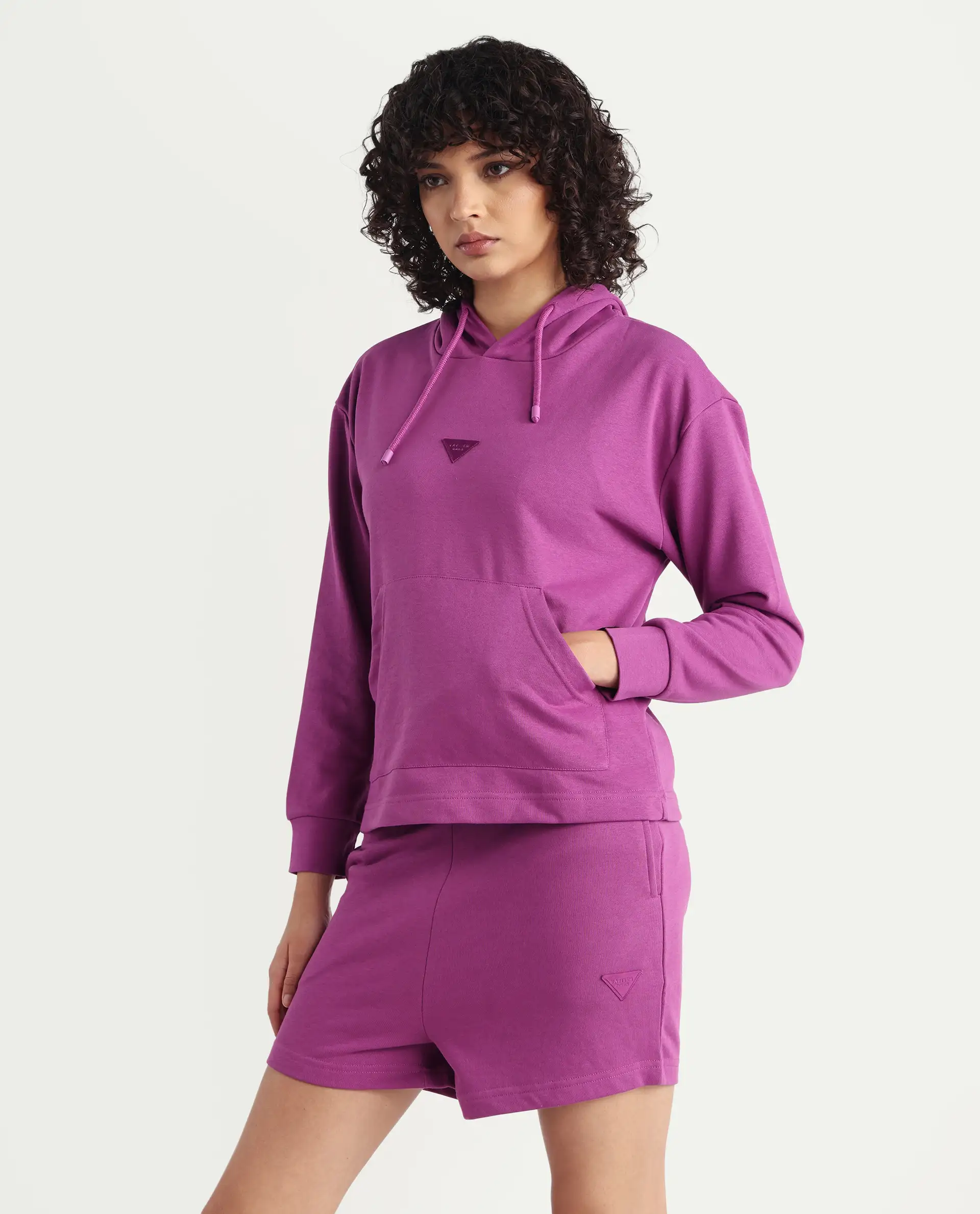 Rareism Women's Wally-1 Purple Cotton Blend Hooded Plain Relaxed Fit Sweatshirt - Image 6