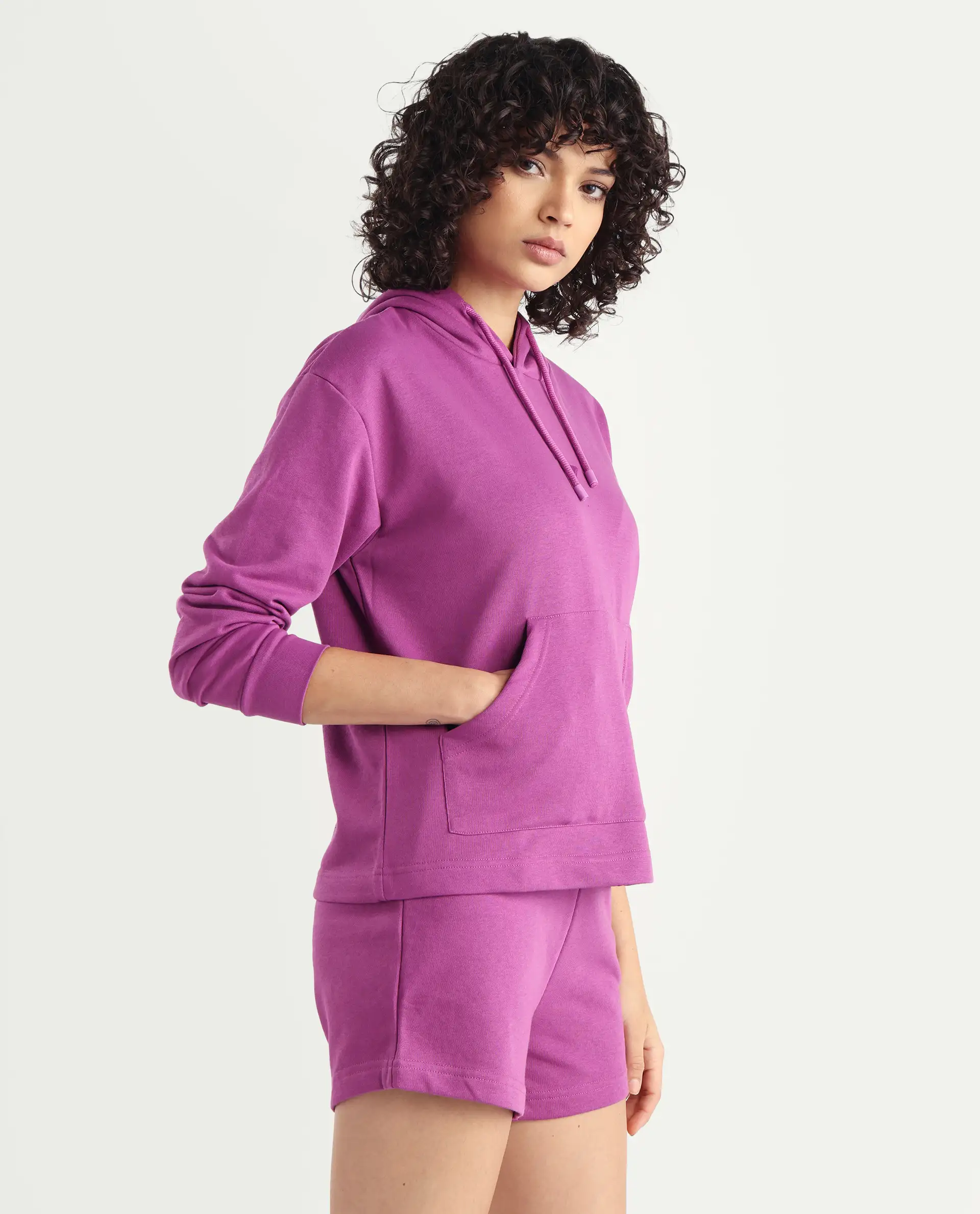 Rareism Women's Wally-1 Purple Cotton Blend Hooded Plain Relaxed Fit Sweatshirt - Image 7
