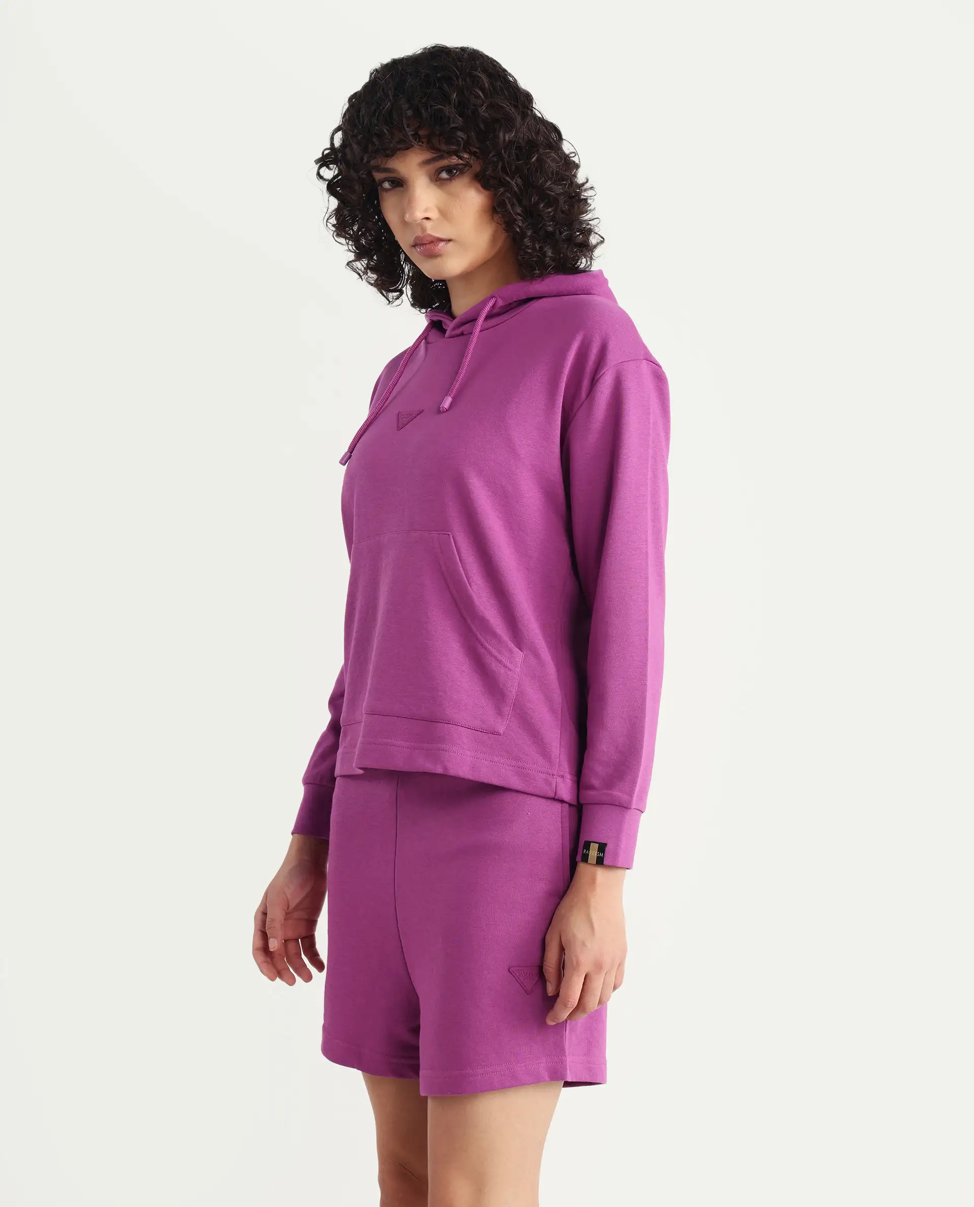 Rareism Women's Wally-1 Purple Cotton Blend Hooded Plain Relaxed Fit Sweatshirt - Image 8