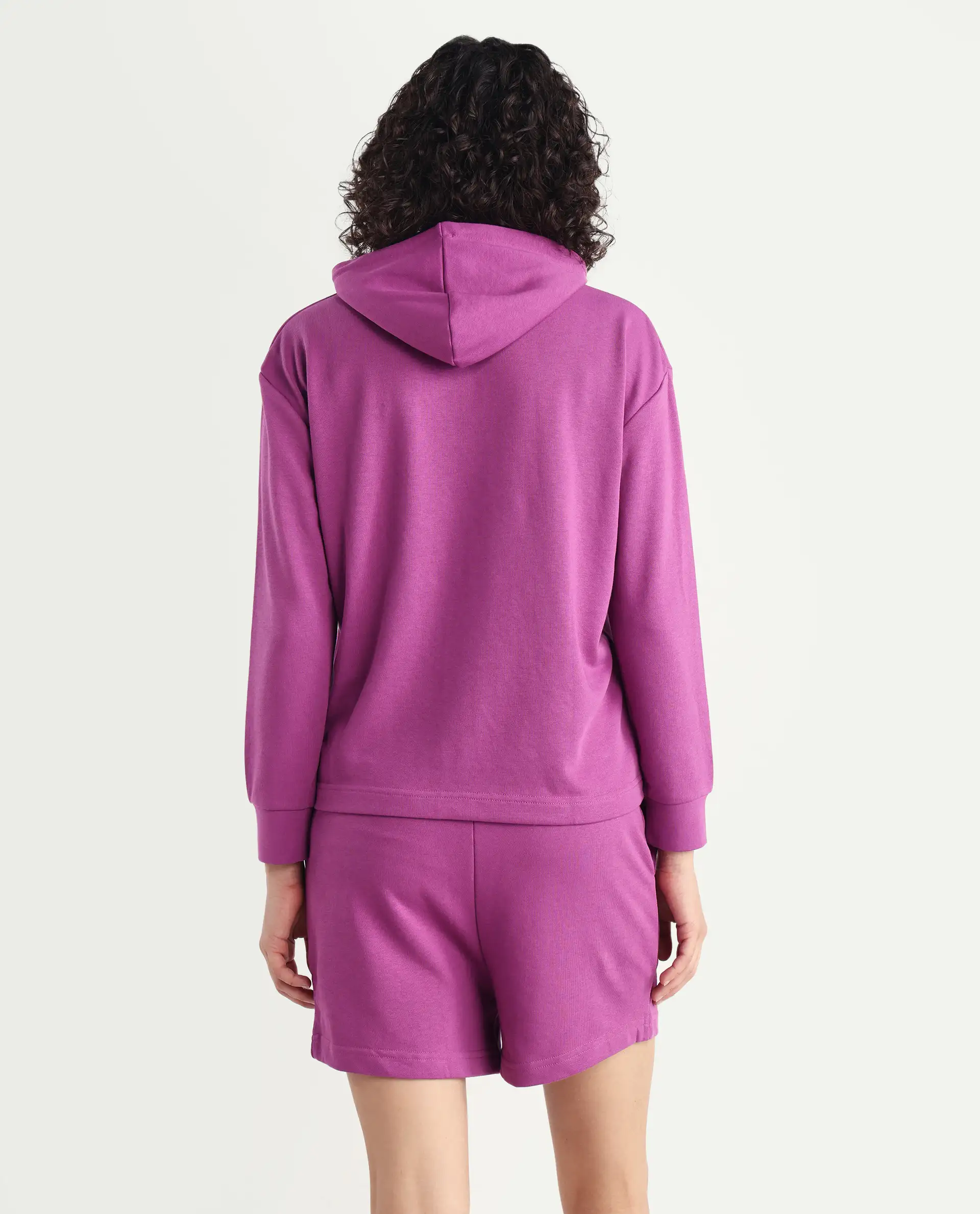Rareism Women's Wally-1 Purple Cotton Blend Hooded Plain Relaxed Fit Sweatshirt - Image 9