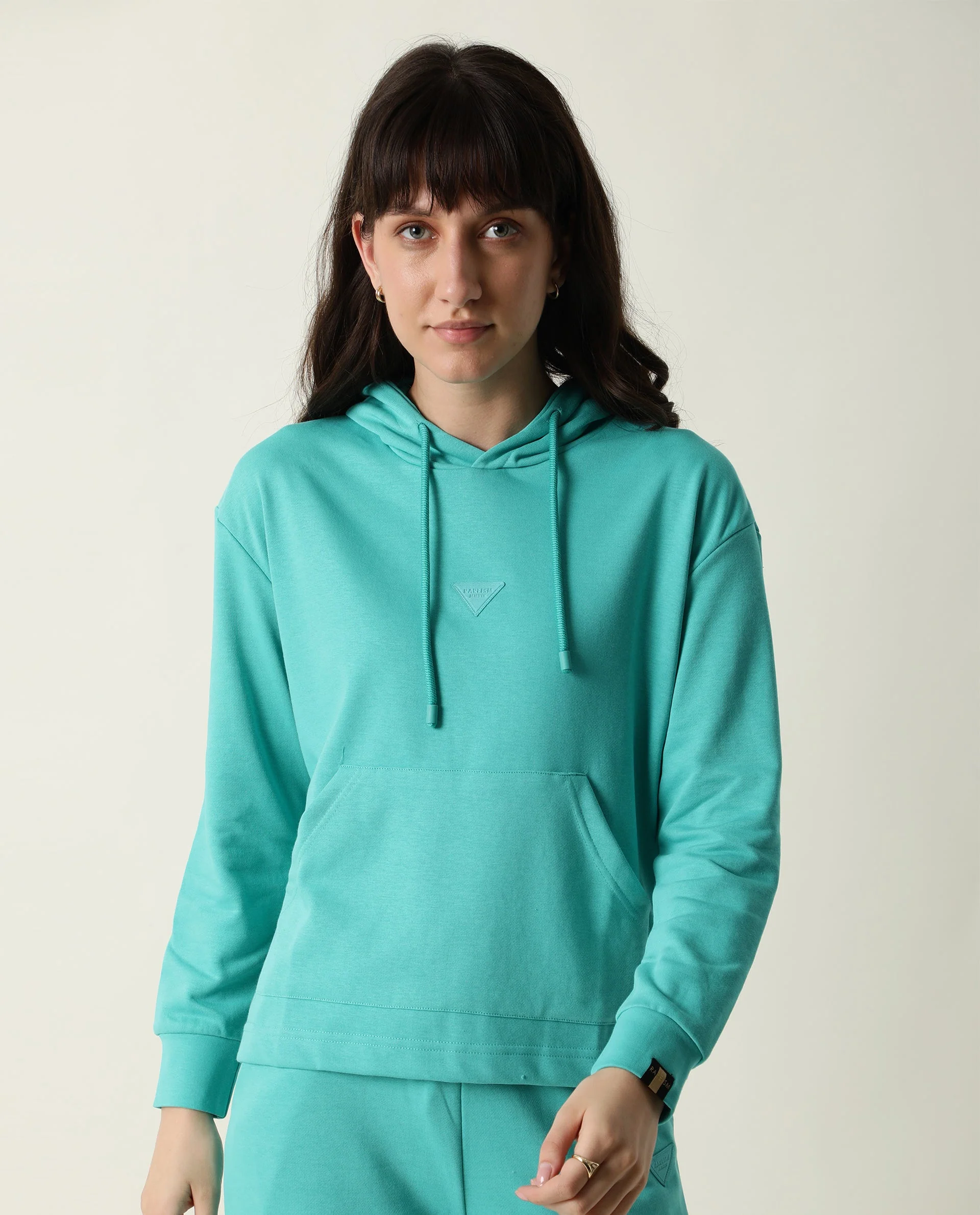 Rareism Women's Wally-1 Turq Cotton Blend Hooded Plain Relaxed Fit Sweatshirt