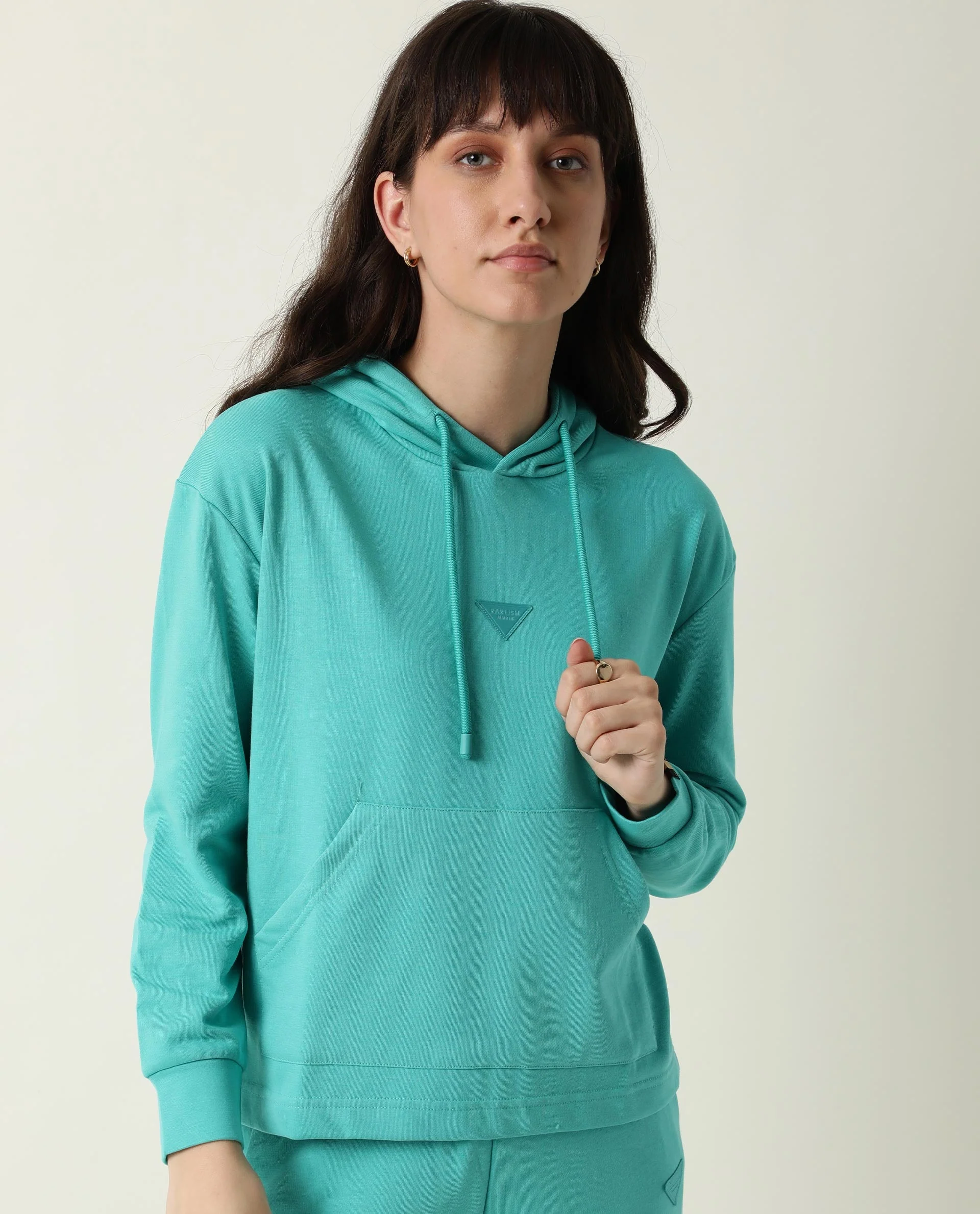 Rareism Women's Wally-1 Turq Cotton Blend Hooded Plain Relaxed Fit Sweatshirt - Image 6