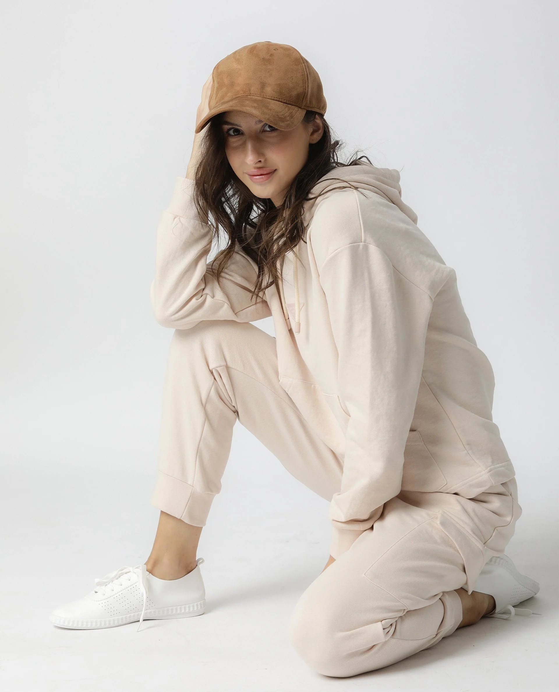 Rareism Women's Wally Beige Polyester Blend Hooded Plain Cuffed Sleeve Relaxed Fit Sweatshirt - Image 4