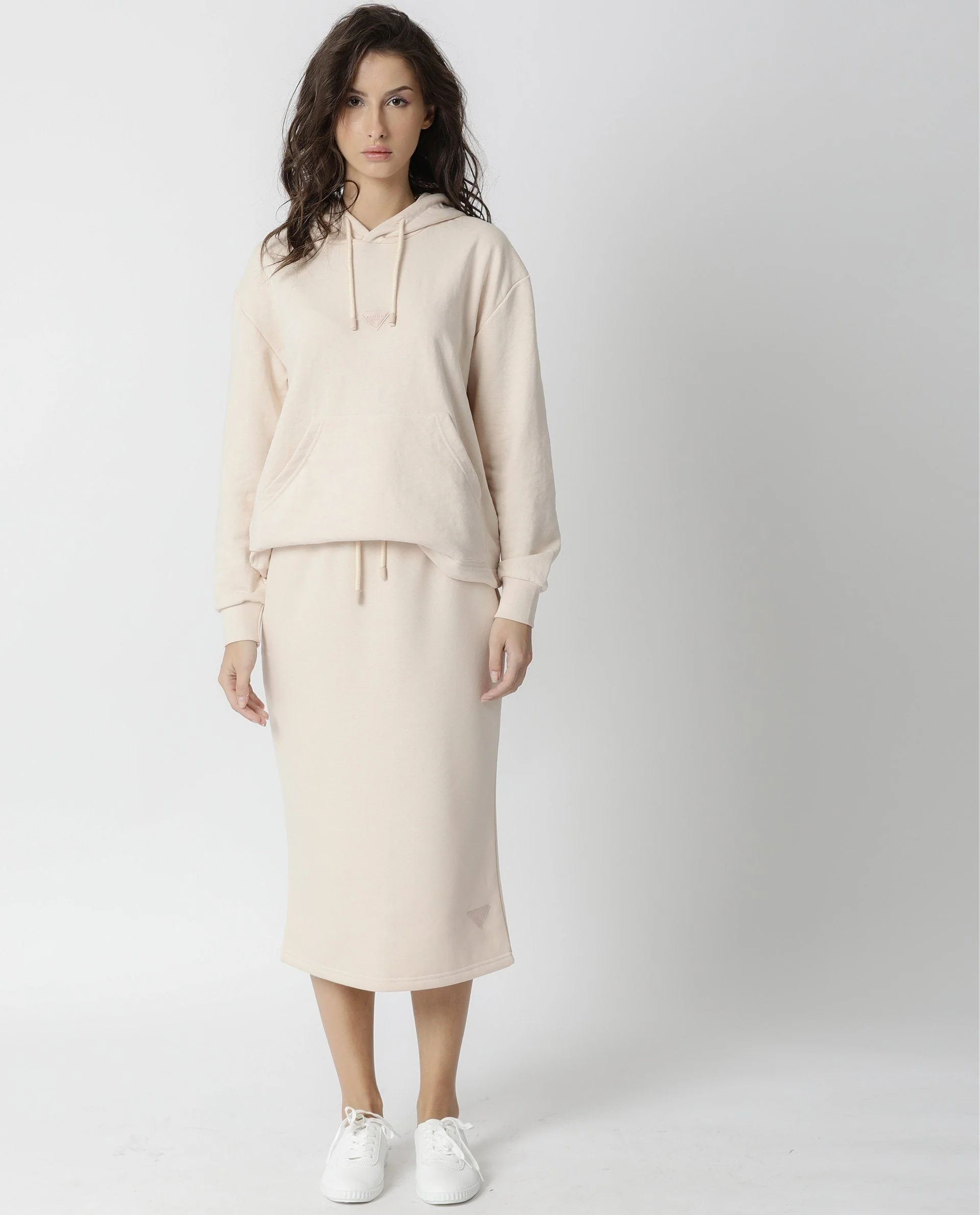 Rareism Women's Wally Beige Polyester Blend Hooded Plain Cuffed Sleeve Relaxed Fit Sweatshirt - Image 5