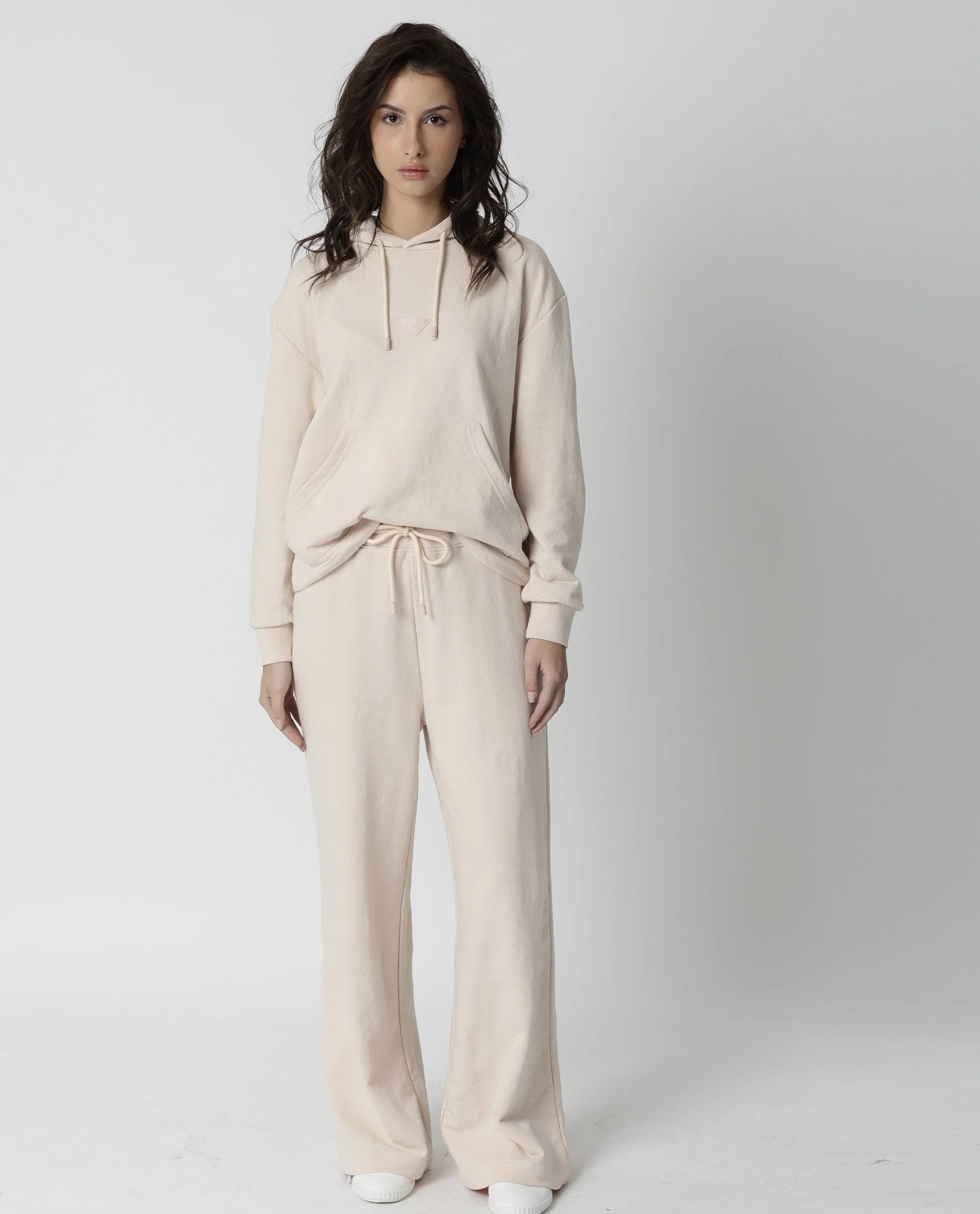 Rareism Women's Wally Beige Polyester Blend Hooded Plain Cuffed Sleeve Relaxed Fit Sweatshirt - Image 7