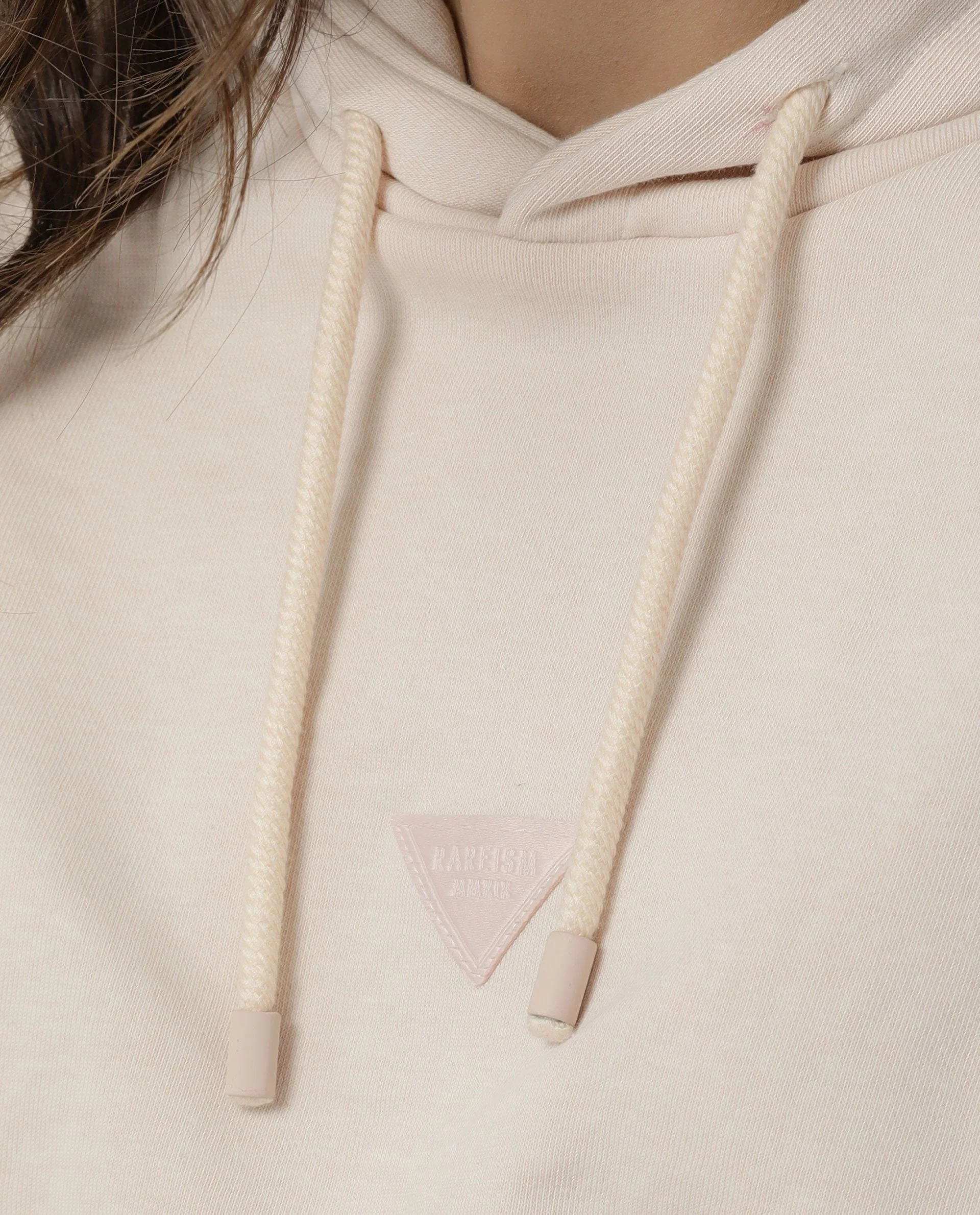 Rareism Women's Wally Beige Polyester Blend Hooded Plain Cuffed Sleeve Relaxed Fit Sweatshirt - Image 8