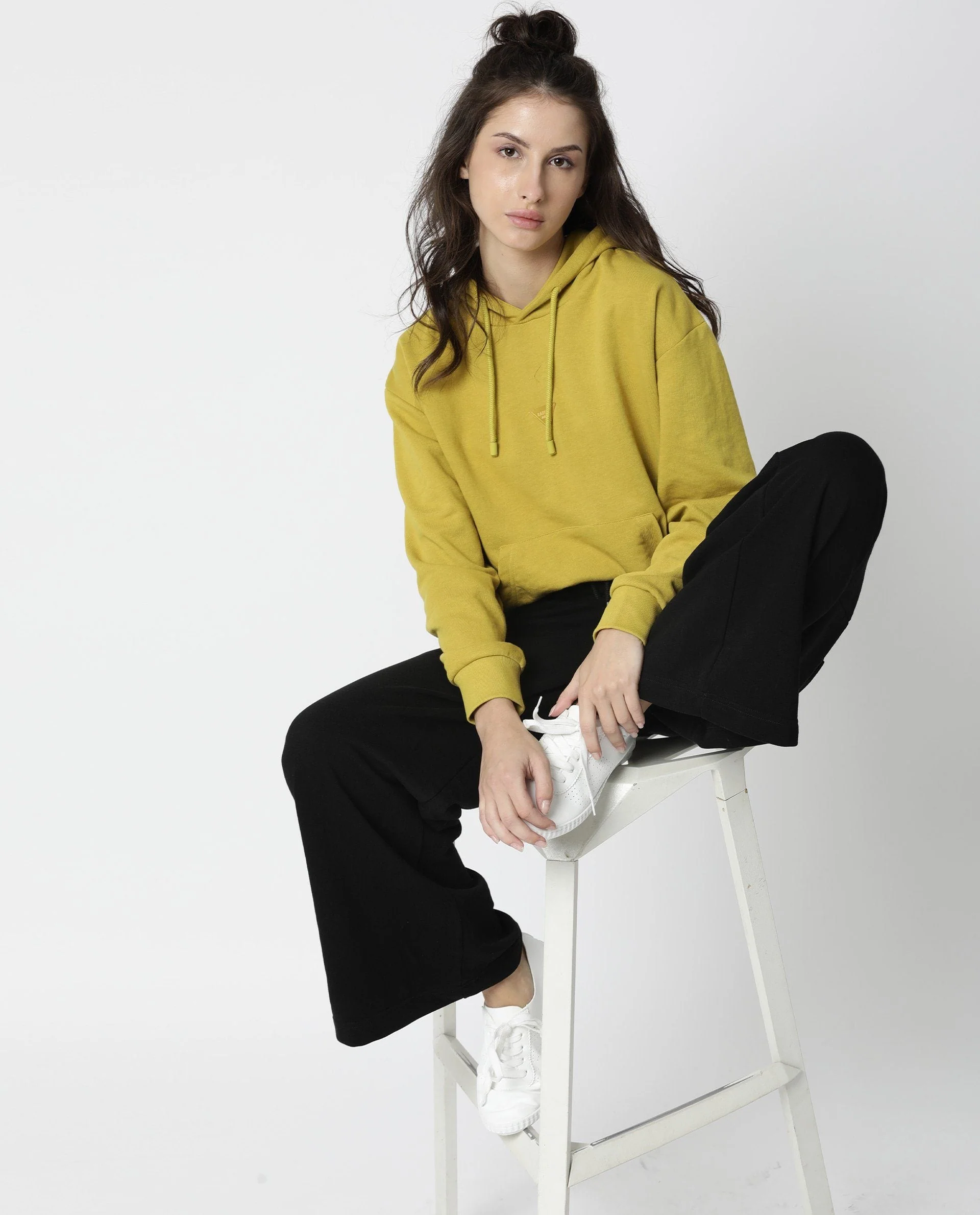 Rareism Women's Wally Yellow Cotton Blend Hooded Plain Relaxed Fit Sweatshirt - Image 12