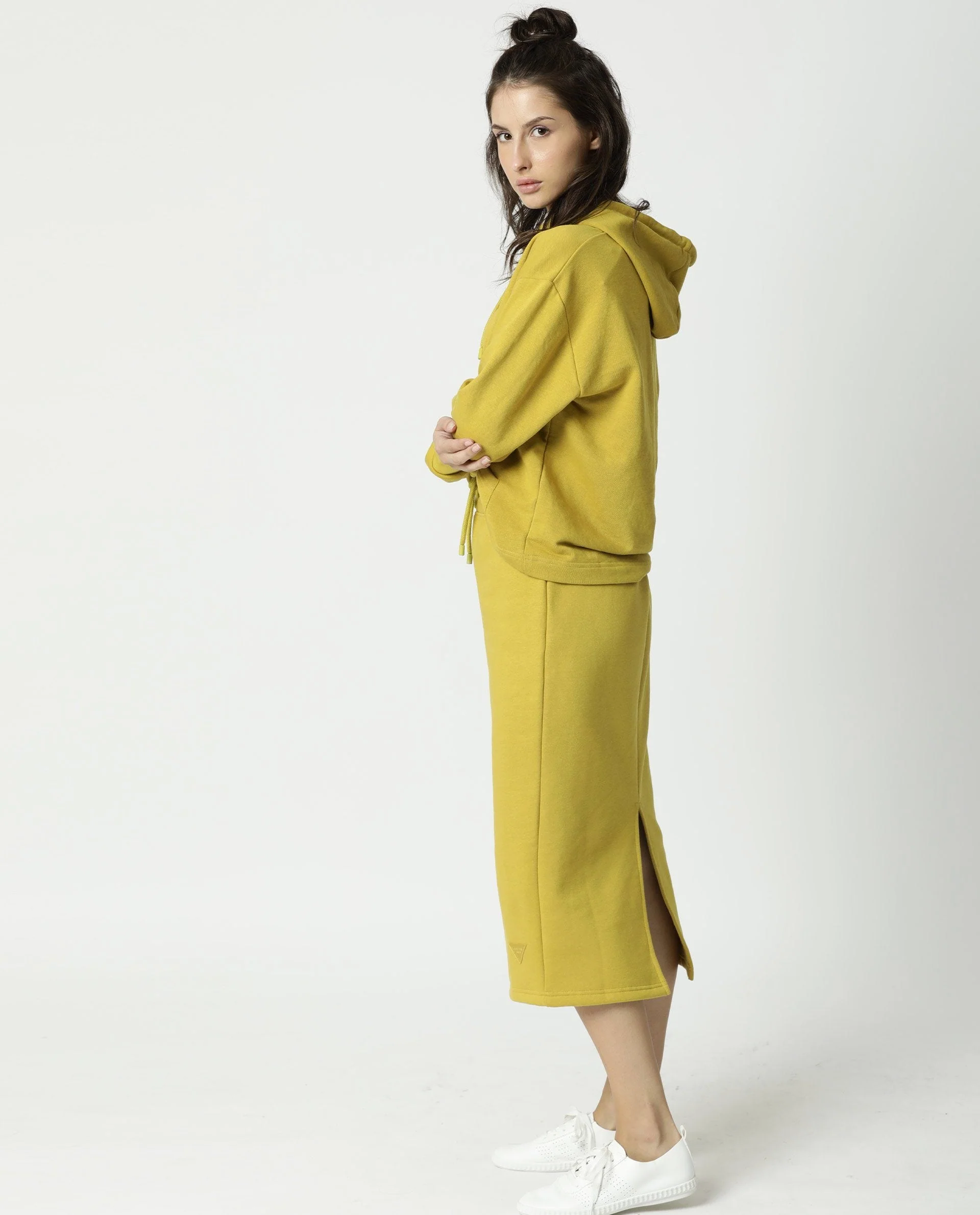 Rareism Women's Wally Yellow Cotton Blend Hooded Plain Relaxed Fit Sweatshirt - Image 2