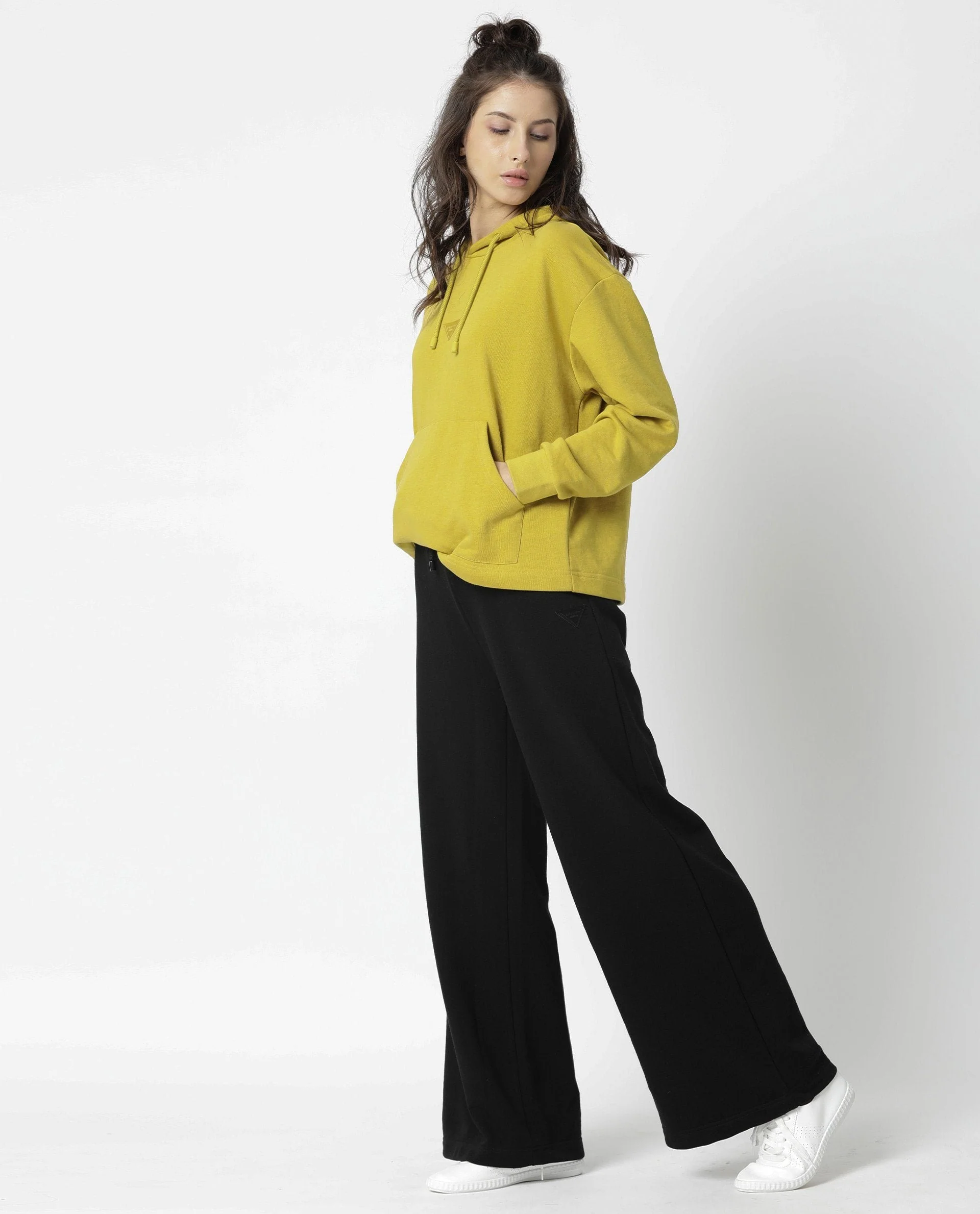 Rareism Women's Wally Yellow Cotton Blend Hooded Plain Relaxed Fit Sweatshirt - Image 3