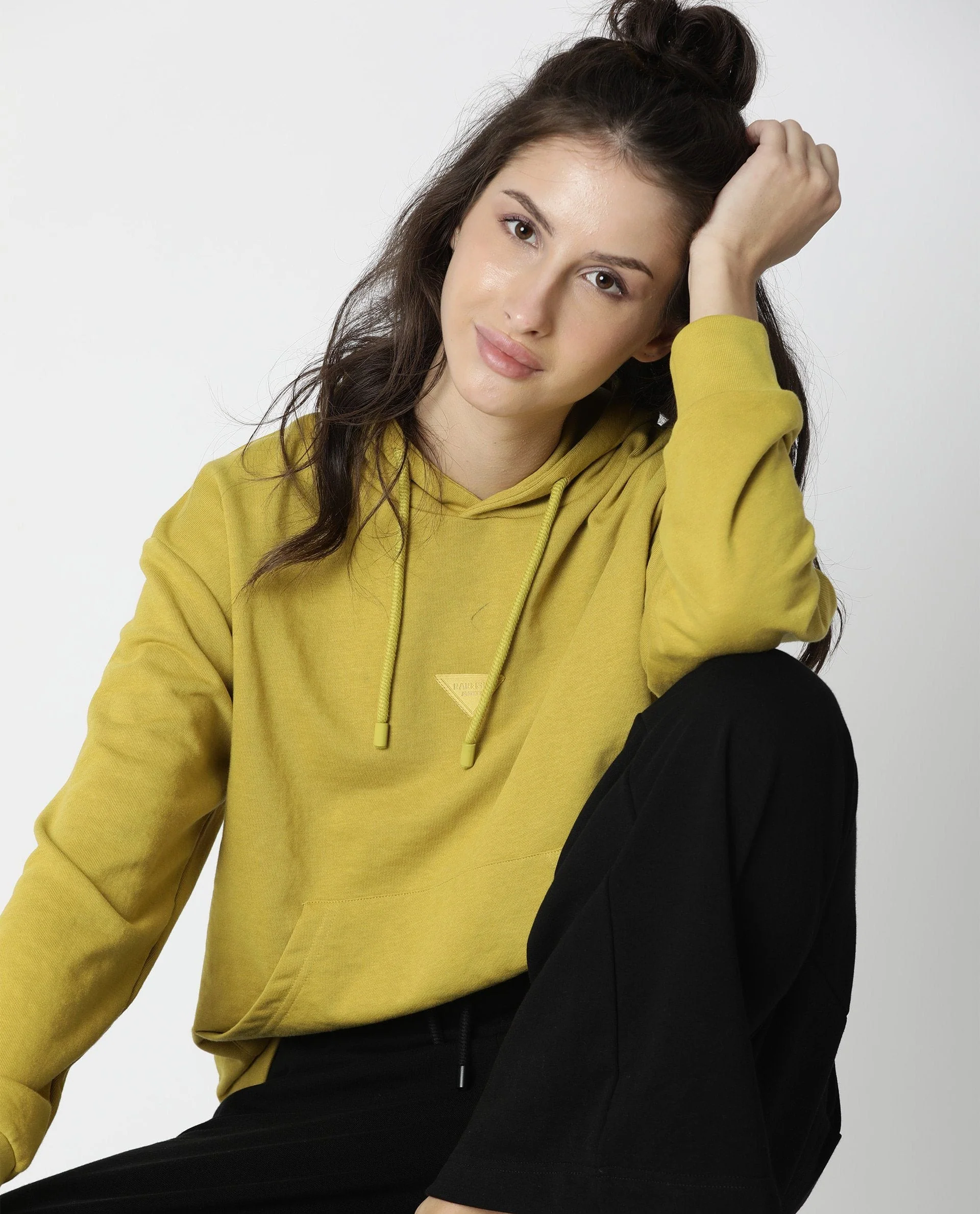 Rareism Women's Wally Yellow Cotton Blend Hooded Plain Relaxed Fit Sweatshirt - Image 5