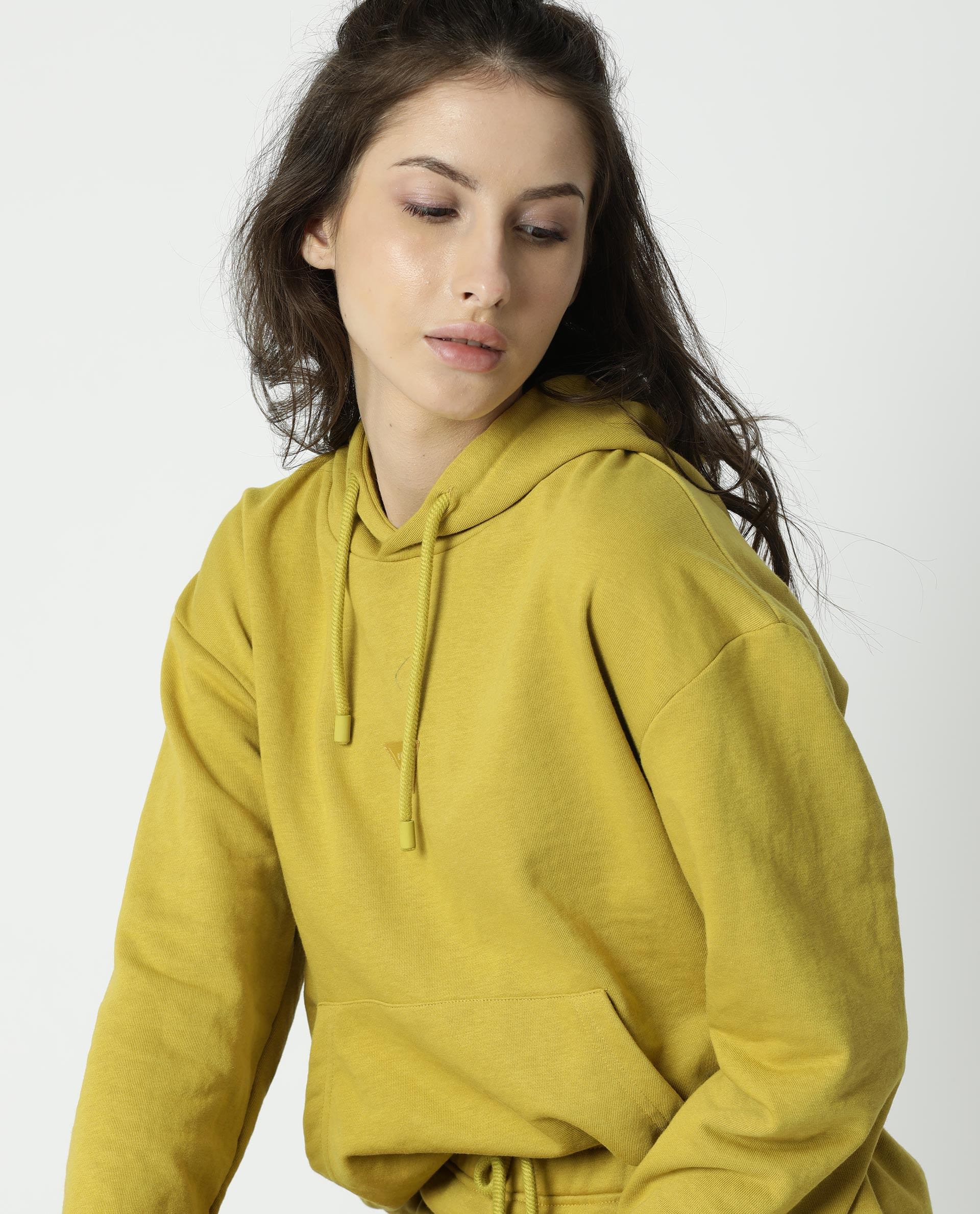 Rareism Women's Wally Yellow Cotton Blend Hooded Plain Relaxed Fit Sweatshirt - Image 7