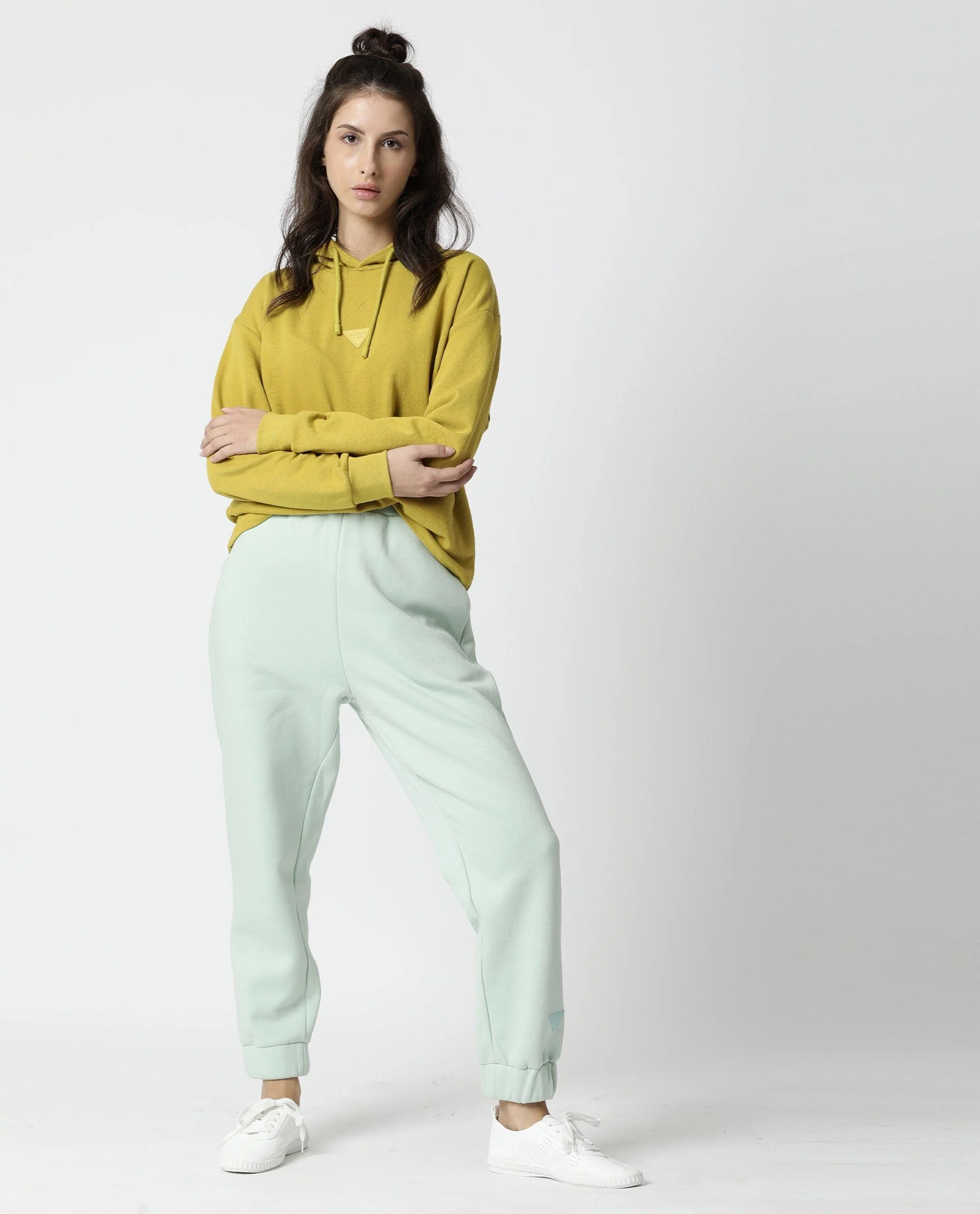 Rareism Women's Wally Yellow Cotton Blend Hooded Plain Relaxed Fit Sweatshirt - Image 8