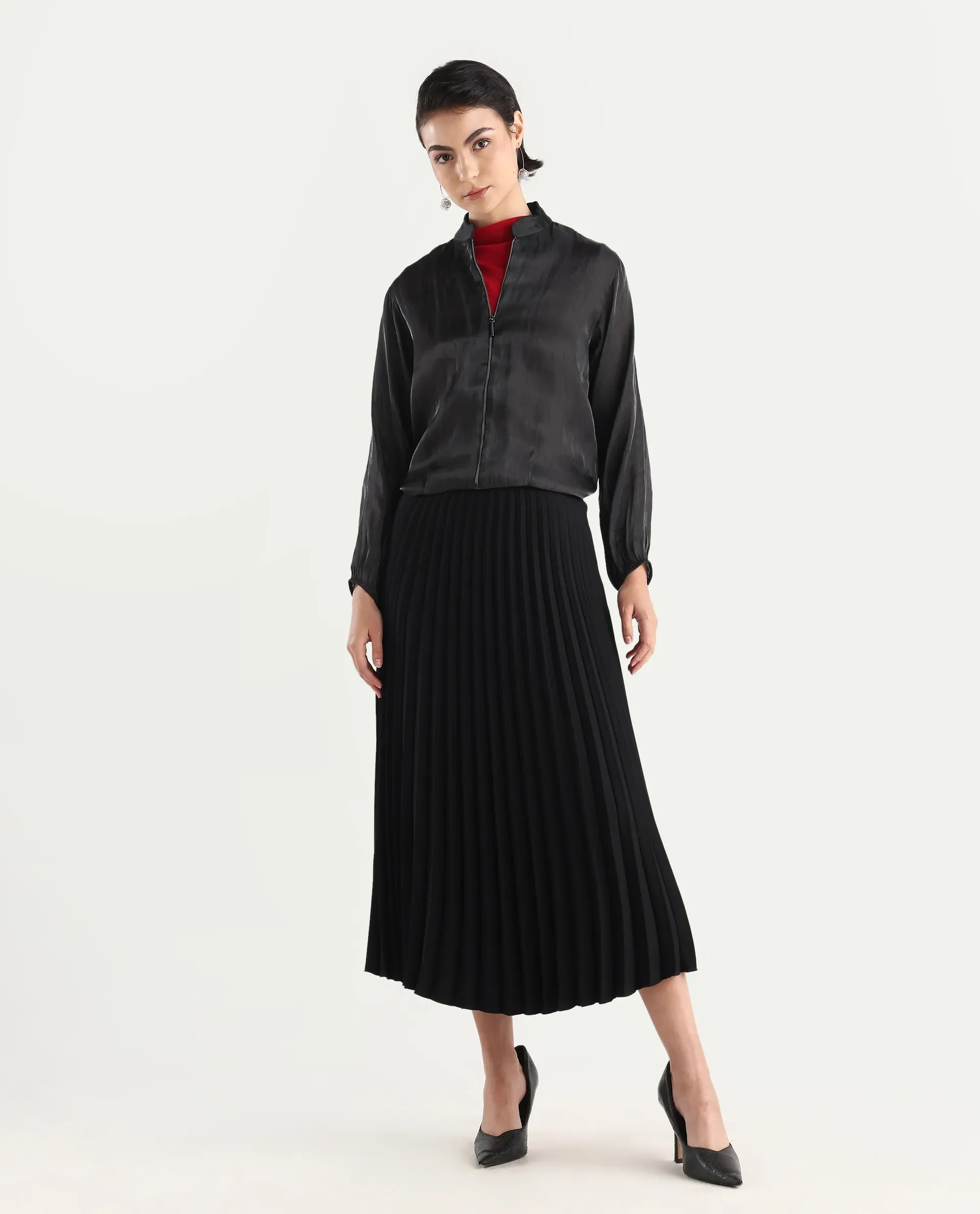 Rareism Women's Wals Black Mandarin Collar Plain Cuffed Sleeve Regular Fit Jacket - Image 2