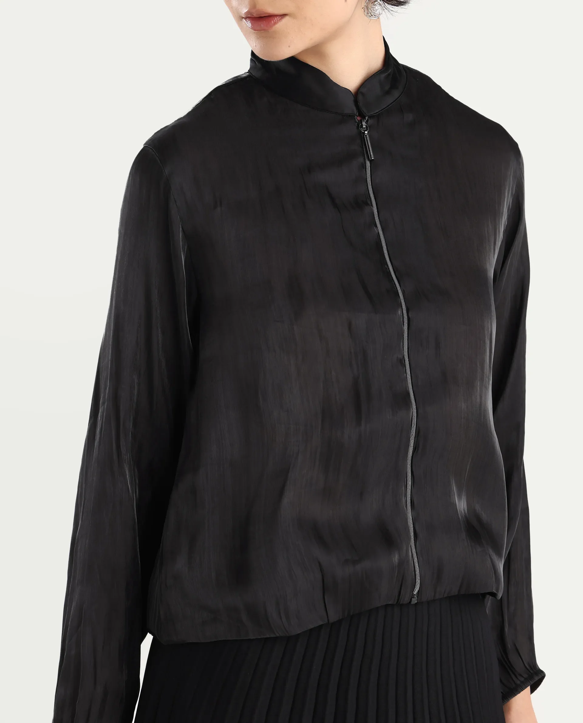 Rareism Women's Wals Black Mandarin Collar Plain Cuffed Sleeve Regular Fit Jacket - Image 5