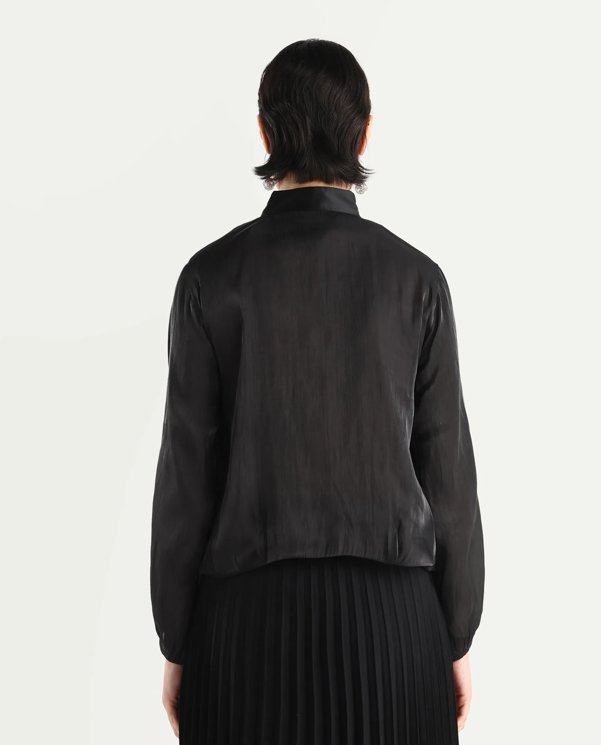 Rareism Women's Wals Black Mandarin Collar Plain Cuffed Sleeve Regular Fit Jacket - Image 8