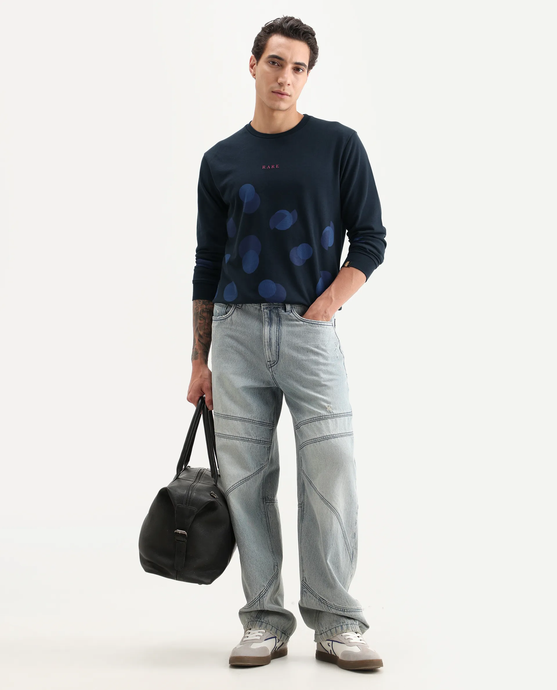 Rare Rabbit Men's Waltz Navy Cotton Graphic Print Regular Fit Full Sleeve Crew Neck Sweatshirt - Image 2