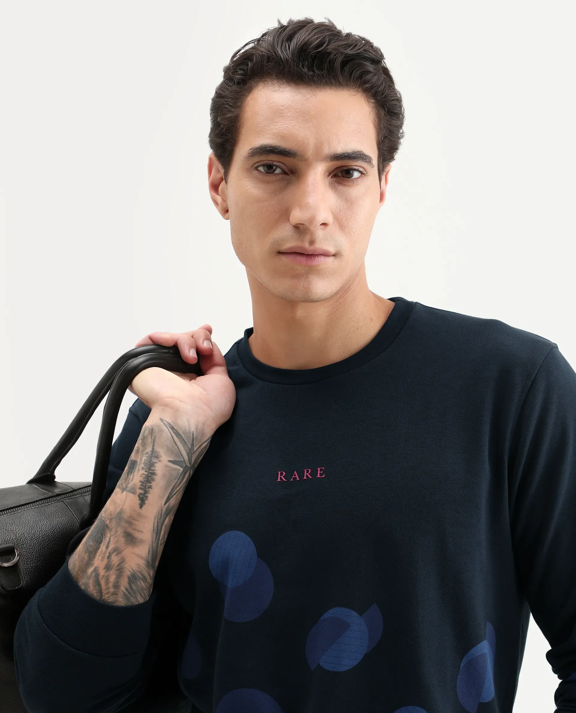 Rare Rabbit Men's Waltz Navy Cotton Graphic Print Regular Fit Full Sleeve Crew Neck Sweatshirt - Image 4