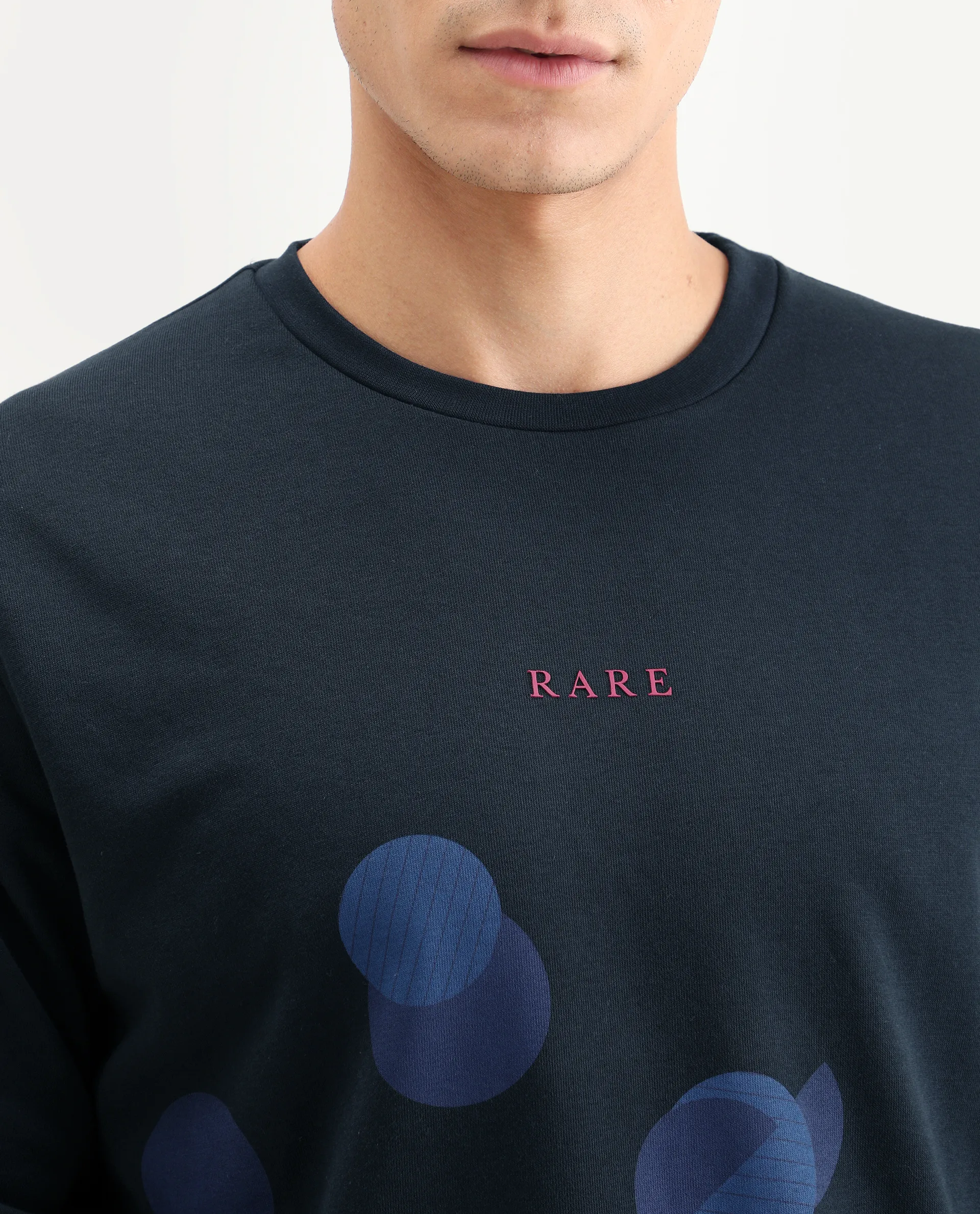 Rare Rabbit Men's Waltz Navy Cotton Graphic Print Regular Fit Full Sleeve Crew Neck Sweatshirt - Image 5