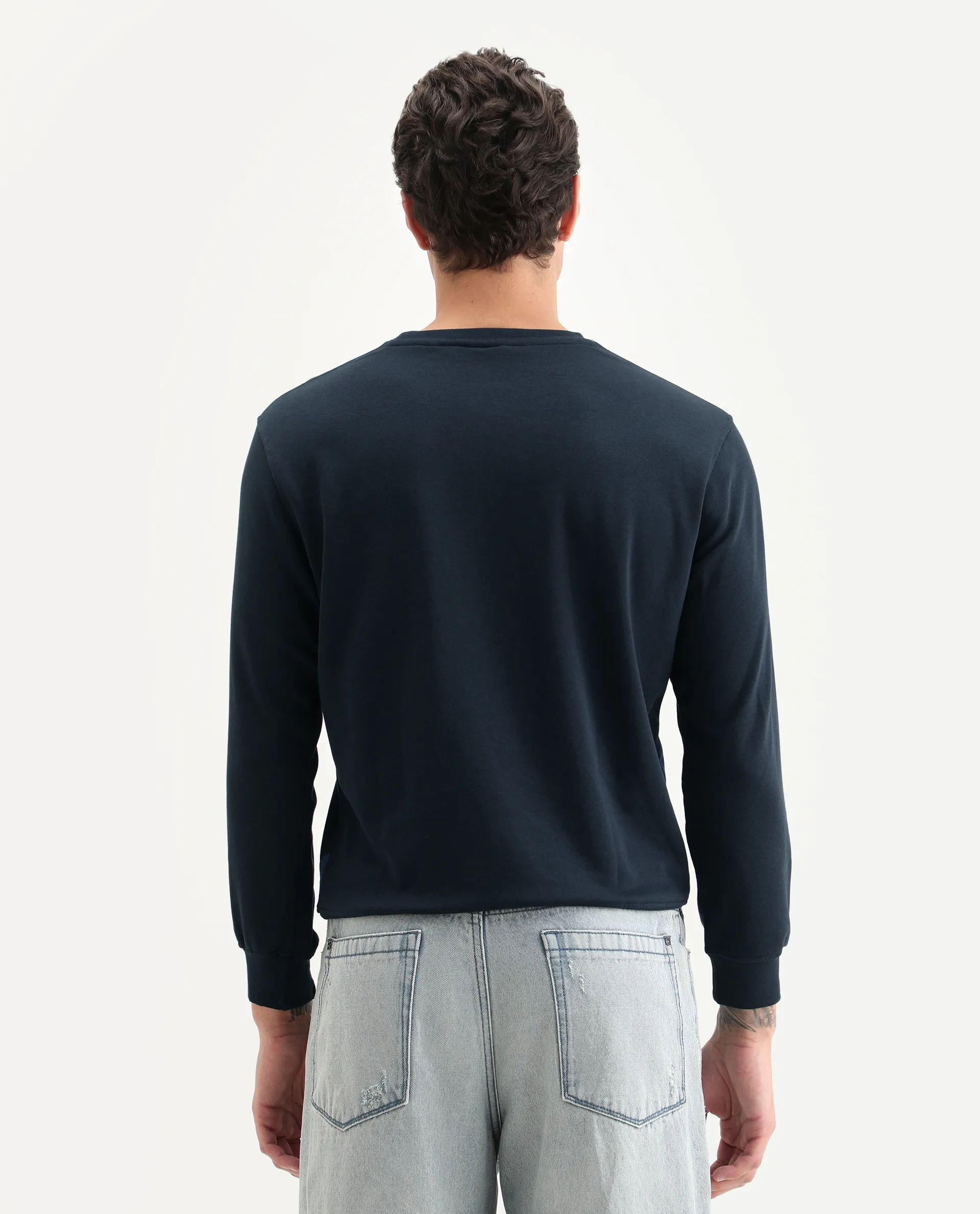 Rare Rabbit Men's Waltz Navy Cotton Graphic Print Regular Fit Full Sleeve Crew Neck Sweatshirt - Image 8