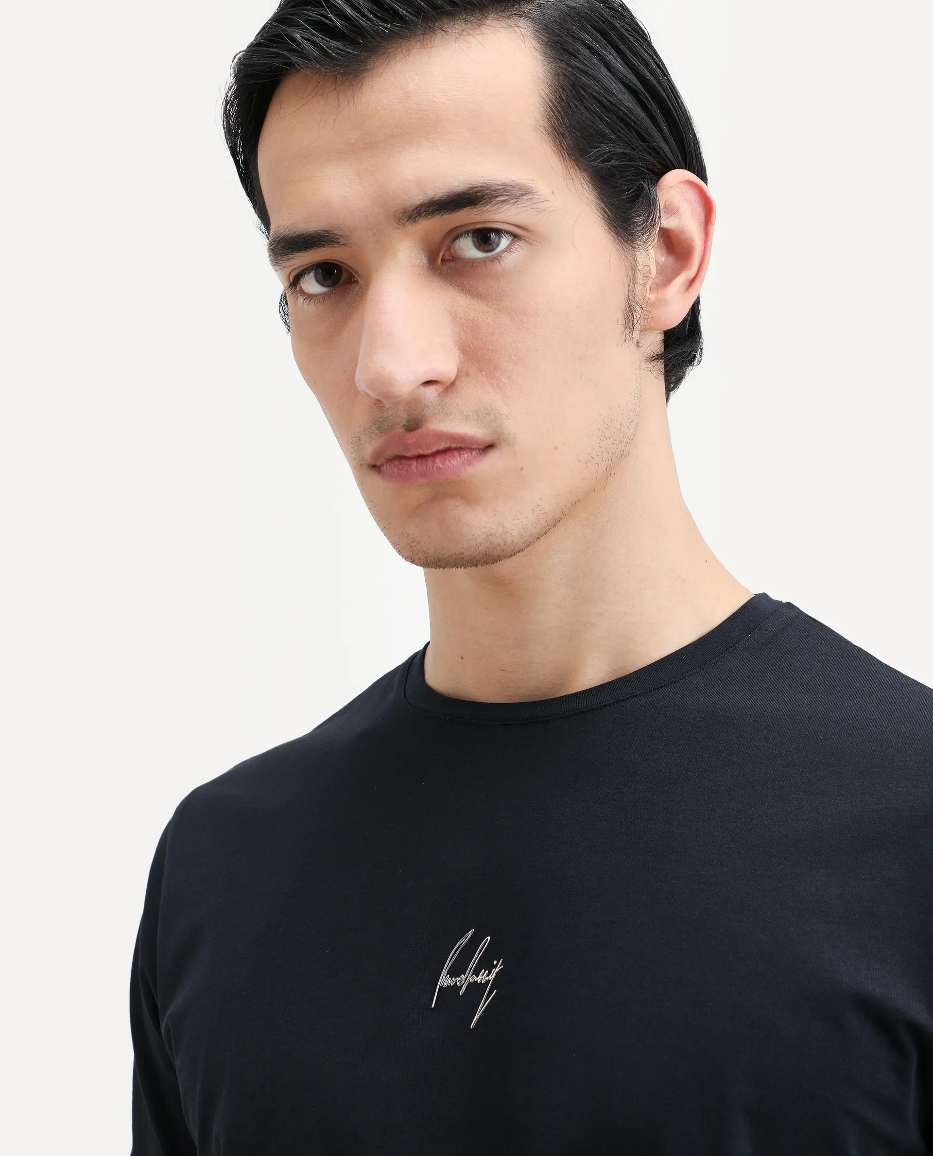 Rare Rabbit Men's Wan Navy Cotton Blend Fabric Half Sleeve Crew Neck Regular Fit Plain T-Shirt - Image 7