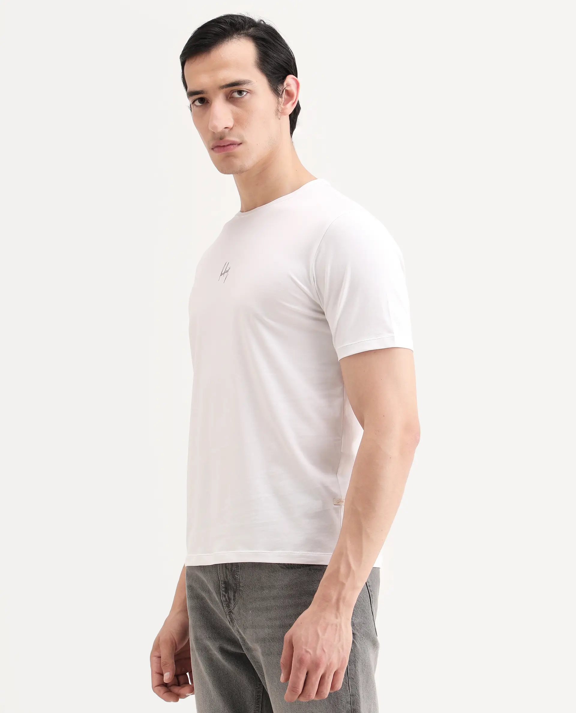 Rare Rabbit Men's Wan White Cotton Blend Fabric Half Sleeve Crew Neck Regular Fit Graphic Print T-Shirt - Image 5