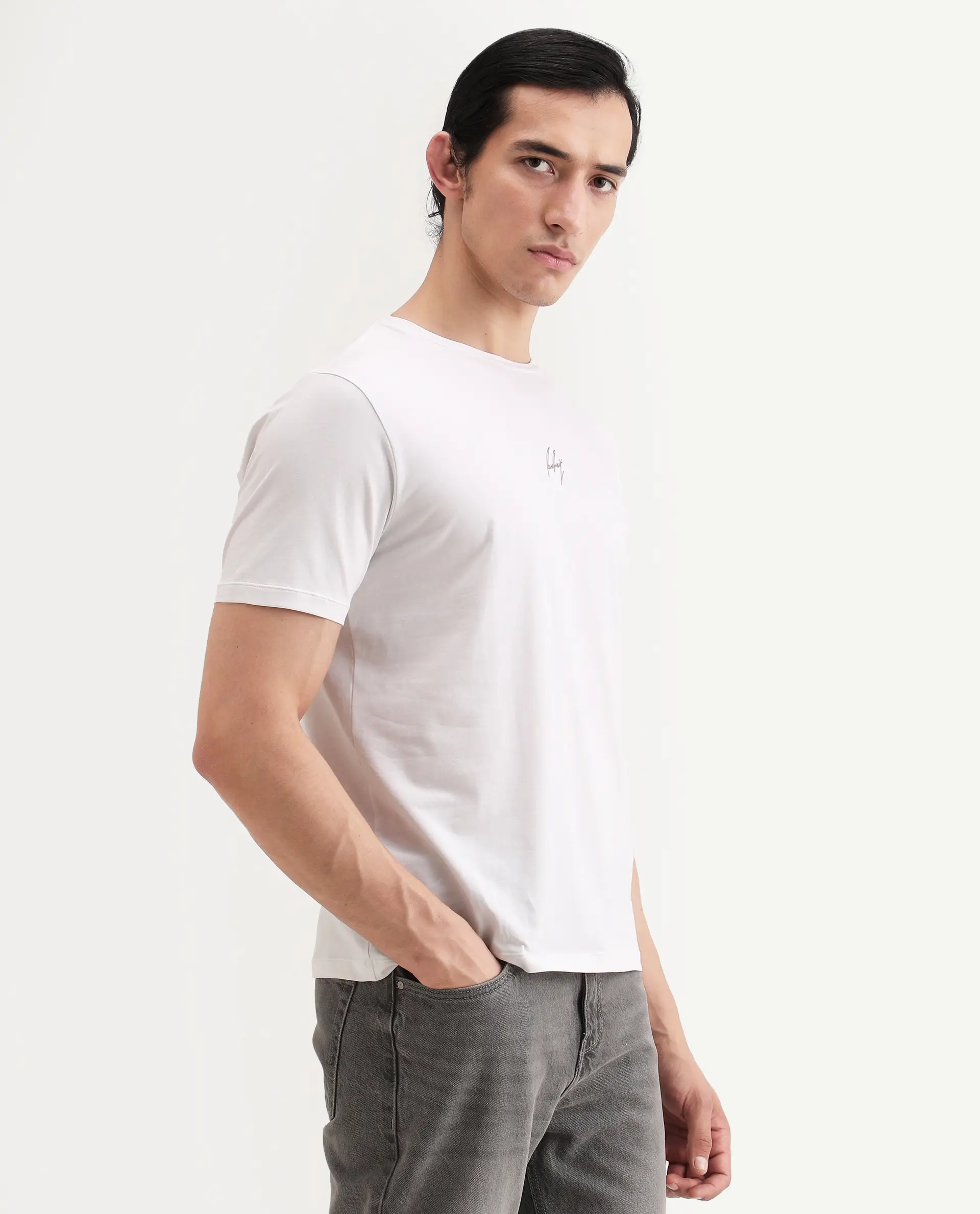 Rare Rabbit Men's Wan White Cotton Blend Fabric Half Sleeve Crew Neck Regular Fit Graphic Print T-Shirt - Image 6