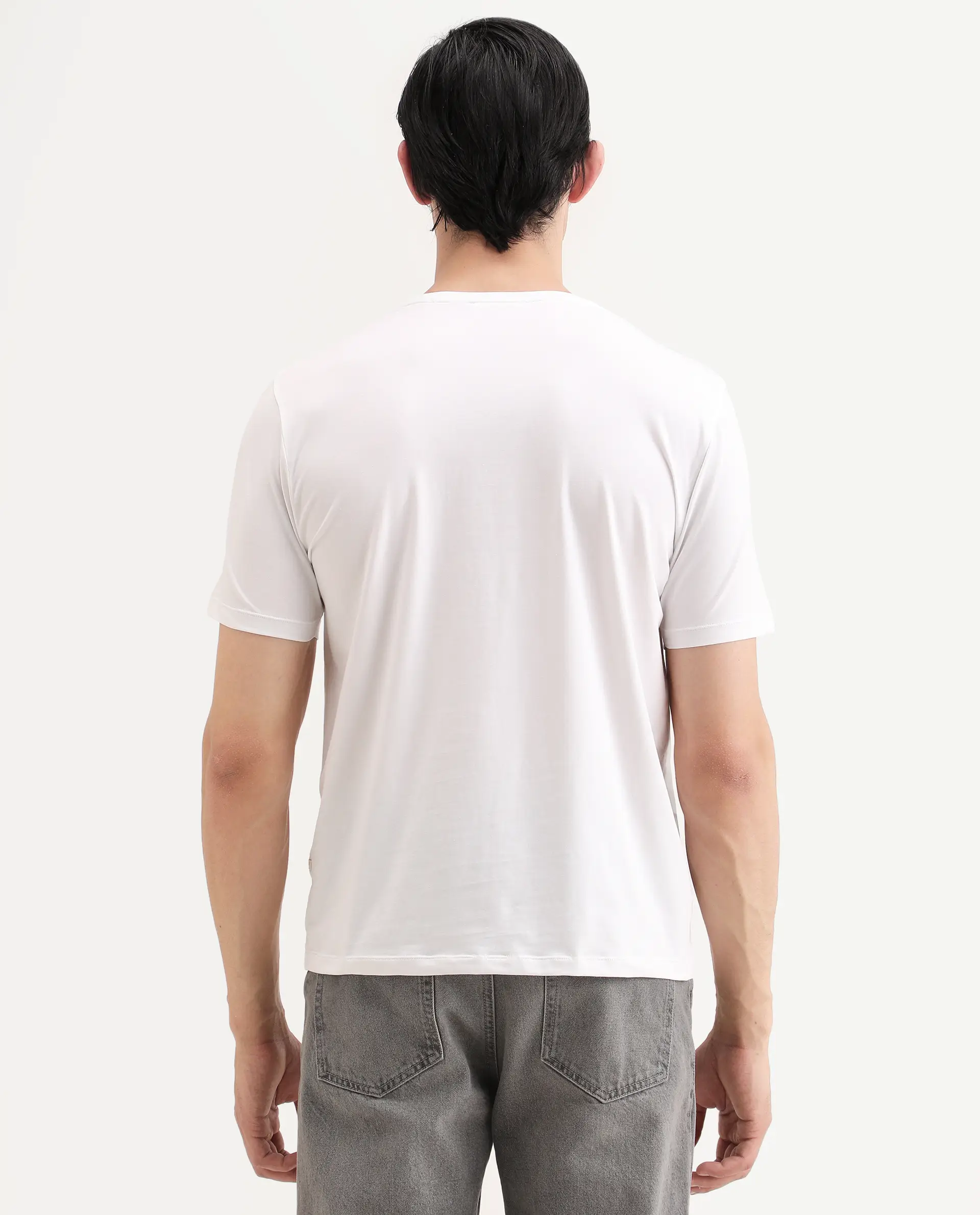 Rare Rabbit Men's Wan White Cotton Blend Fabric Half Sleeve Crew Neck Regular Fit Graphic Print T-Shirt - Image 7