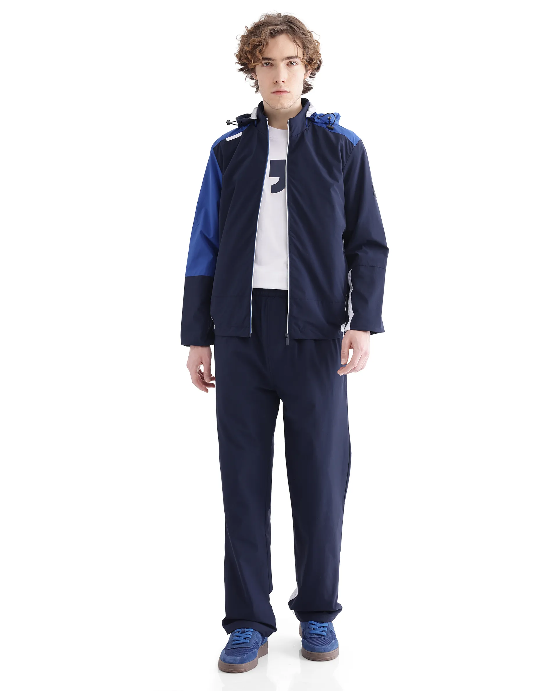 Rare Rabbit Men's Wando-B Dark Blue Polyester Cut And Sew Regular Fit Track Pant - Image 2