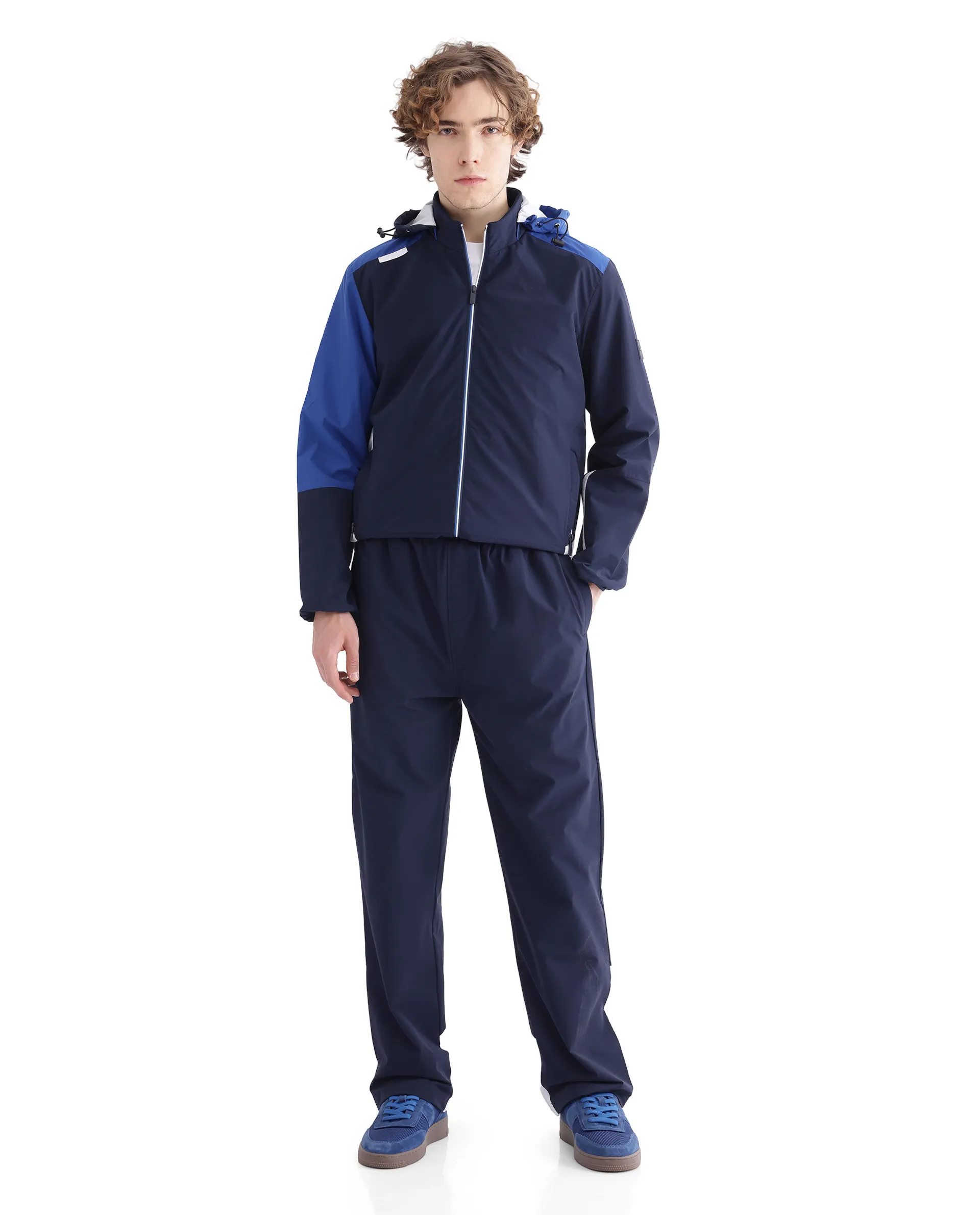 Rare Rabbit Men's Wando-B Dark Blue Polyester Cut And Sew Regular Fit Track Pant - Image 6