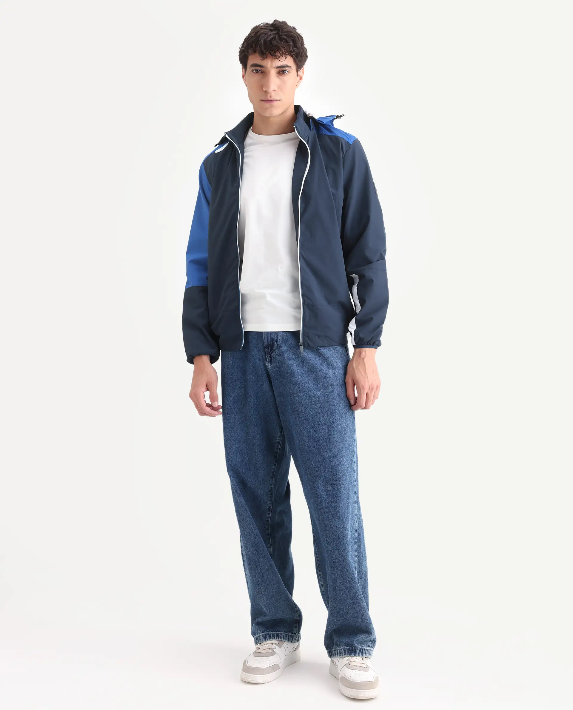 Rare Rabbit Men's Wando Dark Blue Polyester Blend Ombre Regular Fit Full Sleeve Hooded Jacket - Image 2