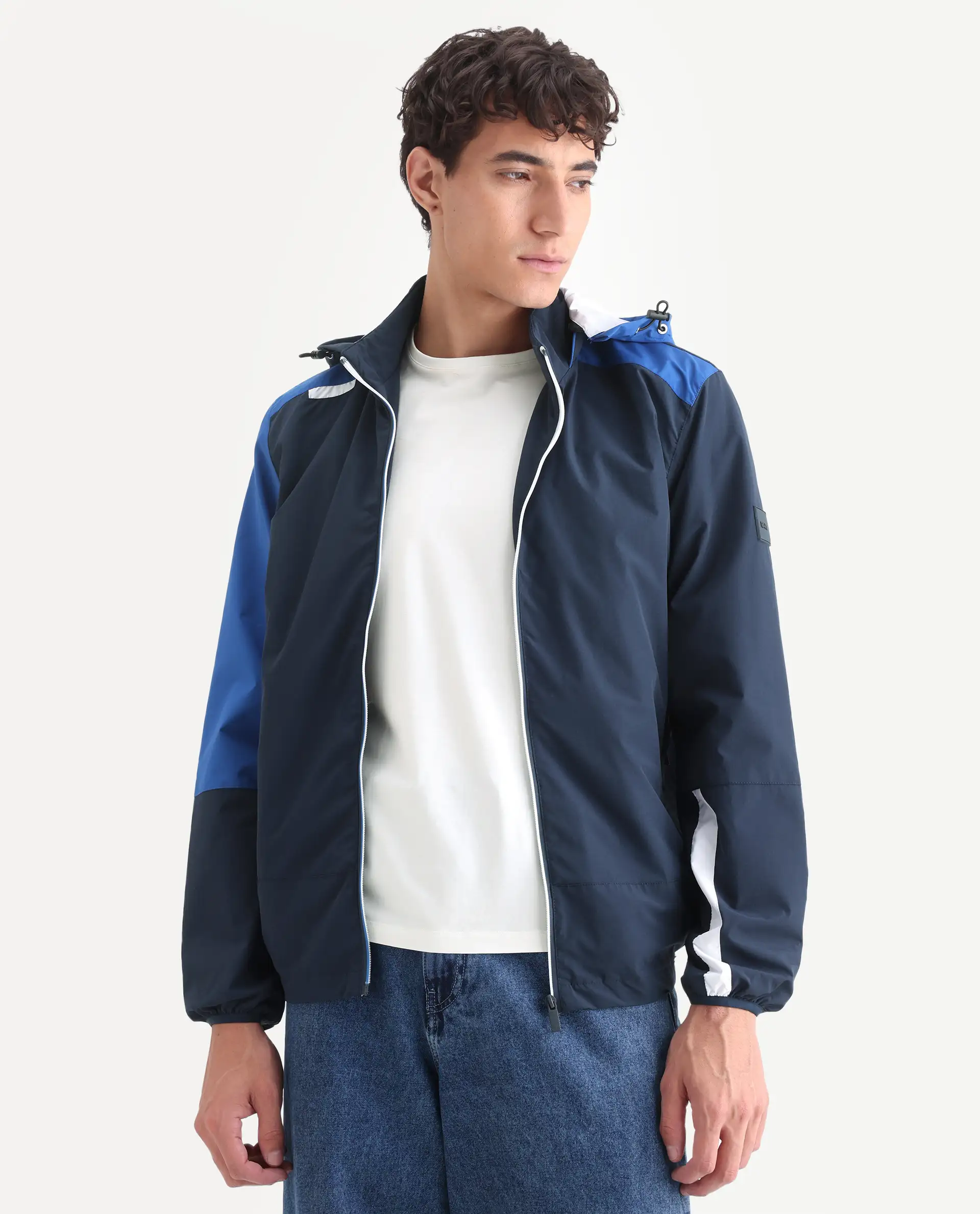 Rare Rabbit Men's Wando Dark Blue Polyester Blend Ombre Regular Fit Full Sleeve Hooded Jacket - Image 3