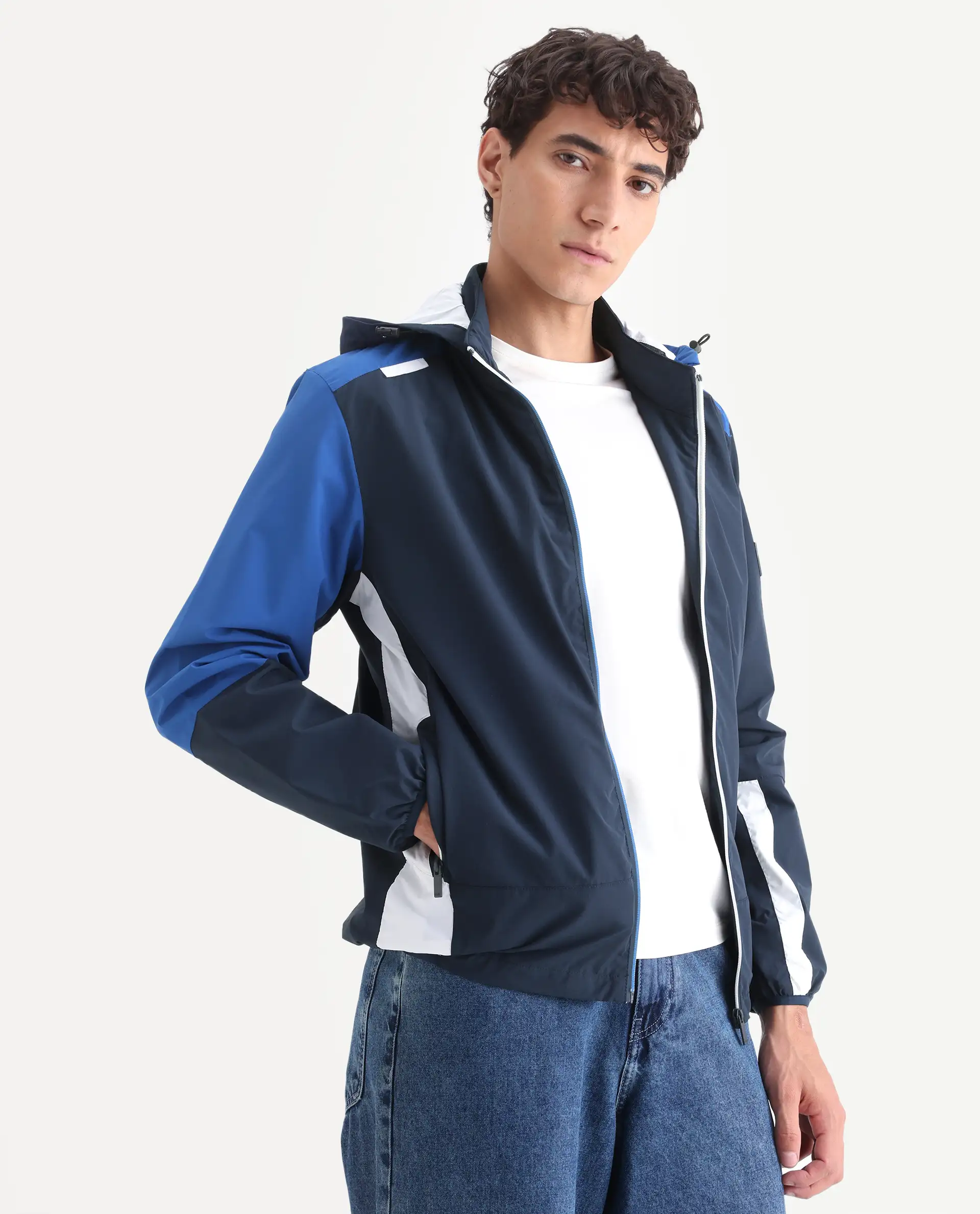 Rare Rabbit Men's Wando Dark Blue Polyester Blend Ombre Regular Fit Full Sleeve Hooded Jacket - Image 7