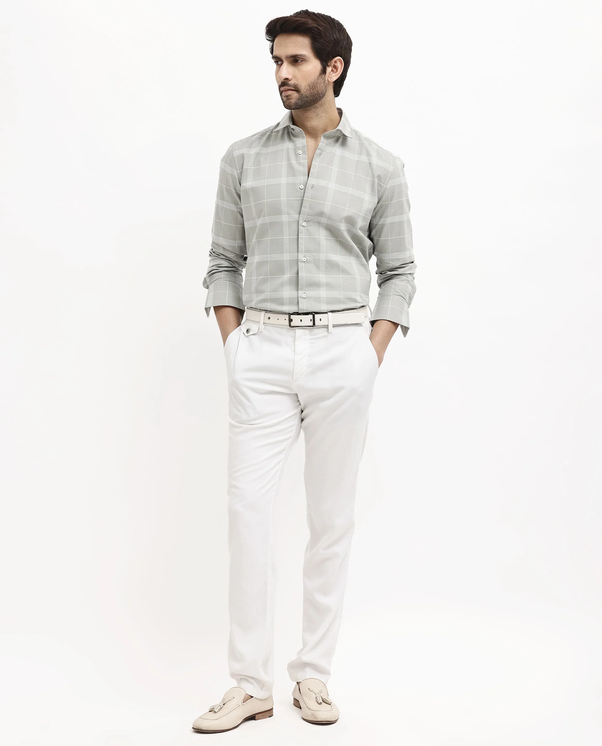 Rare Rabbit Men's Wando Grey Cotton Checked Print Regular Fit Full Sleeve Collared Shirt - Image 2
