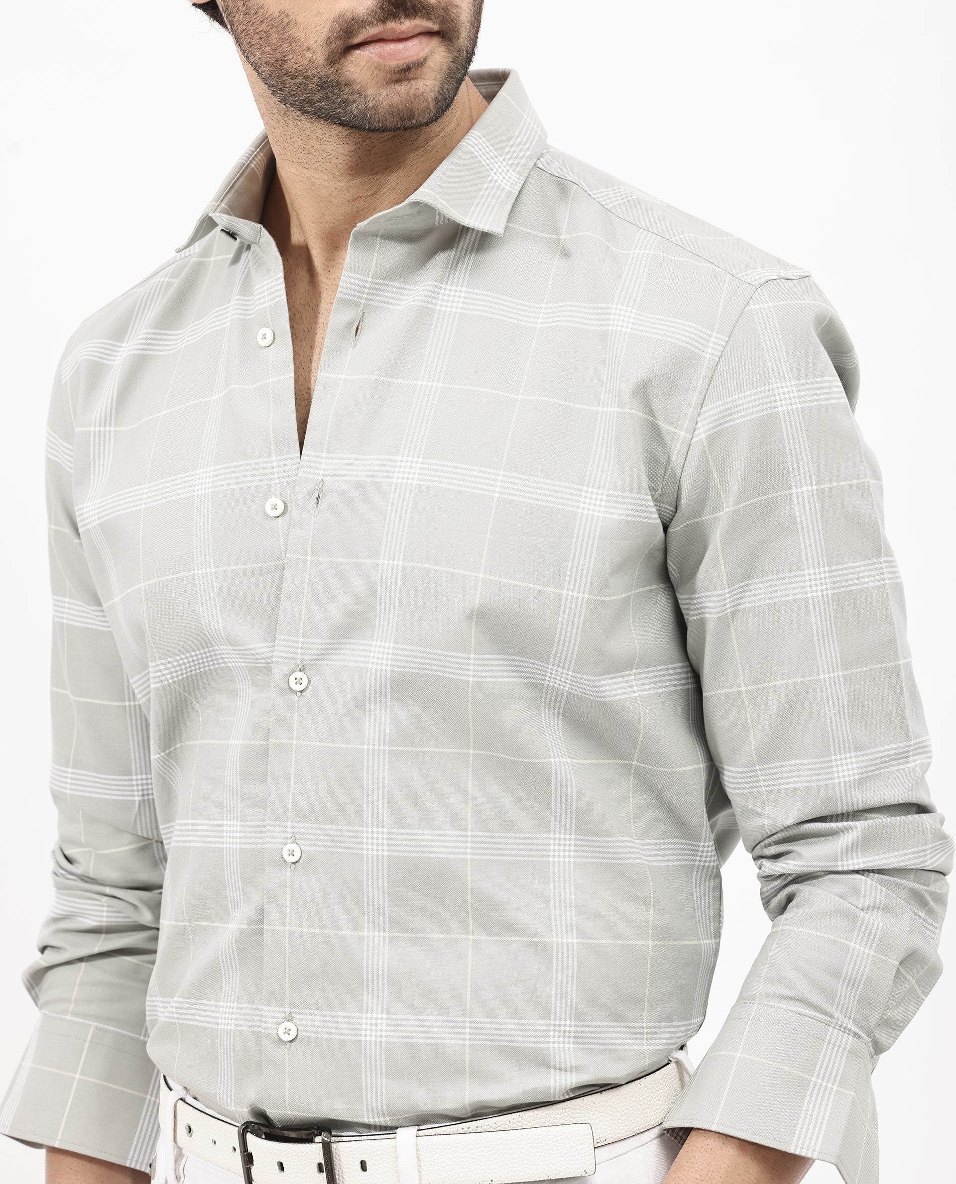 Rare Rabbit Men's Wando Grey Cotton Checked Print Regular Fit Full Sleeve Collared Shirt - Image 4
