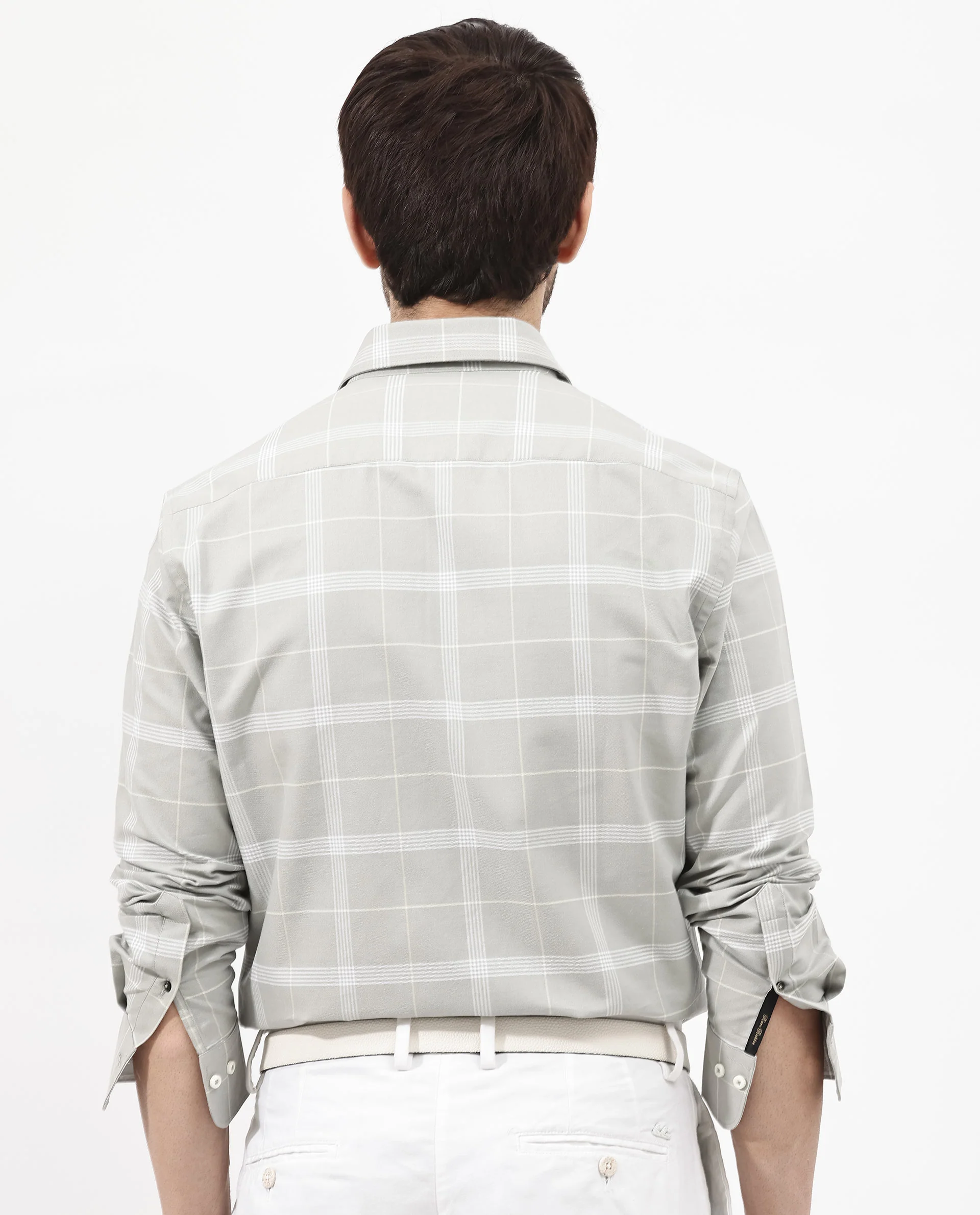 Rare Rabbit Men's Wando Grey Cotton Checked Print Regular Fit Full Sleeve Collared Shirt - Image 6