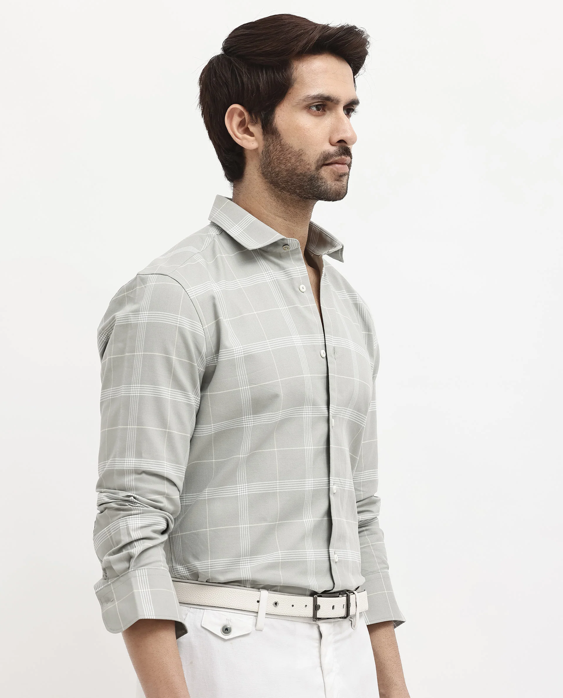 Rare Rabbit Men's Wando Grey Cotton Checked Print Regular Fit Full Sleeve Collared Shirt - Image 7