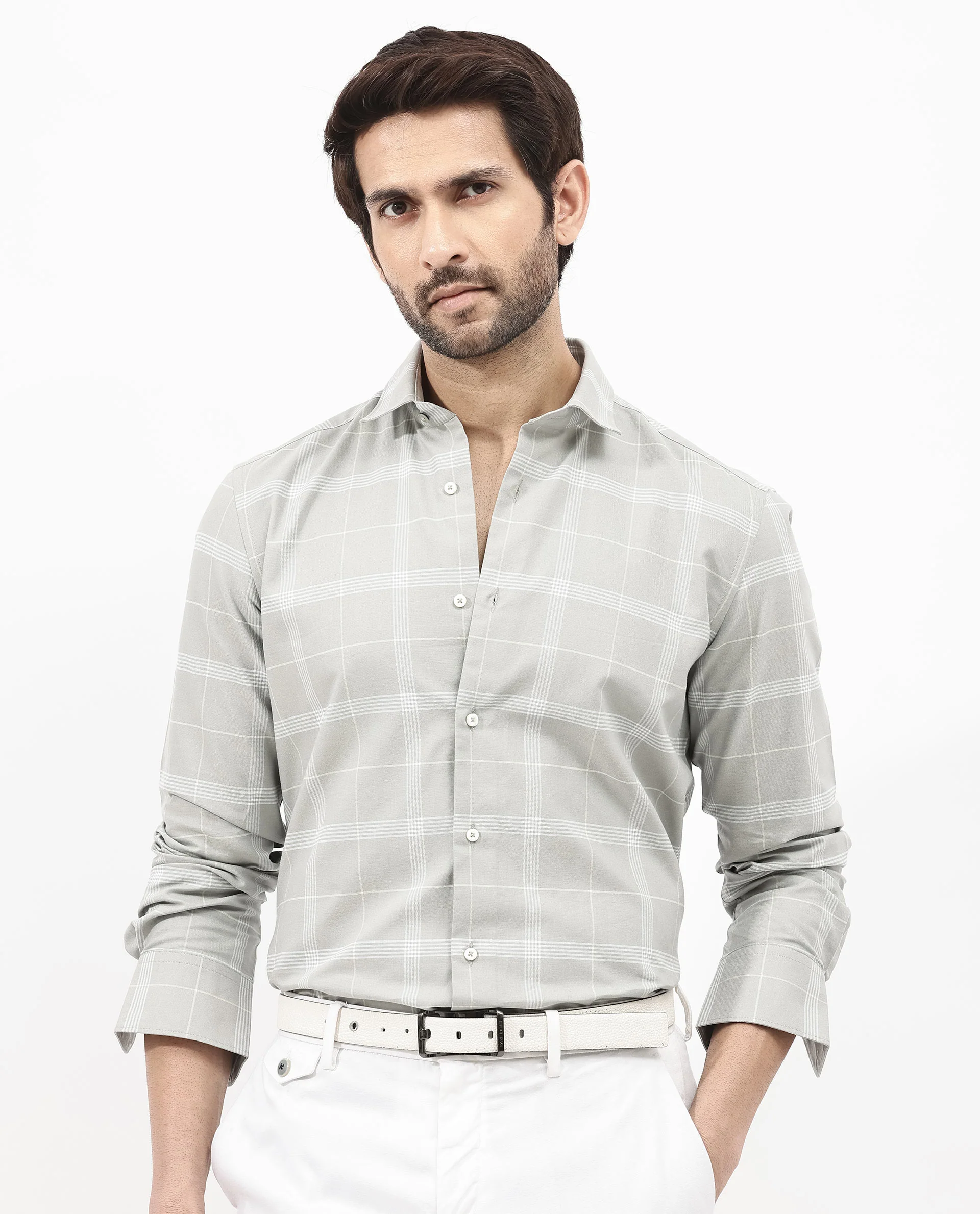 Rare Rabbit Men's Wando Grey Cotton Checked Print Regular Fit Full Sleeve Collared Shirt - Image 9